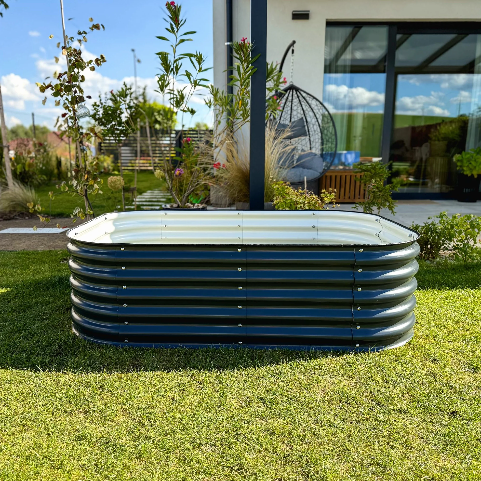 UNIGARDIA Podwyższona grządka z metalu 200 x 60 x 43 cm – modułowy zestaw podwyższonych grządek 6 w 1 – nierdzewna podwyższona grządka do ogrodu ze stali premium Zn-Al-Mg – min. 20 lat żywotności – 43