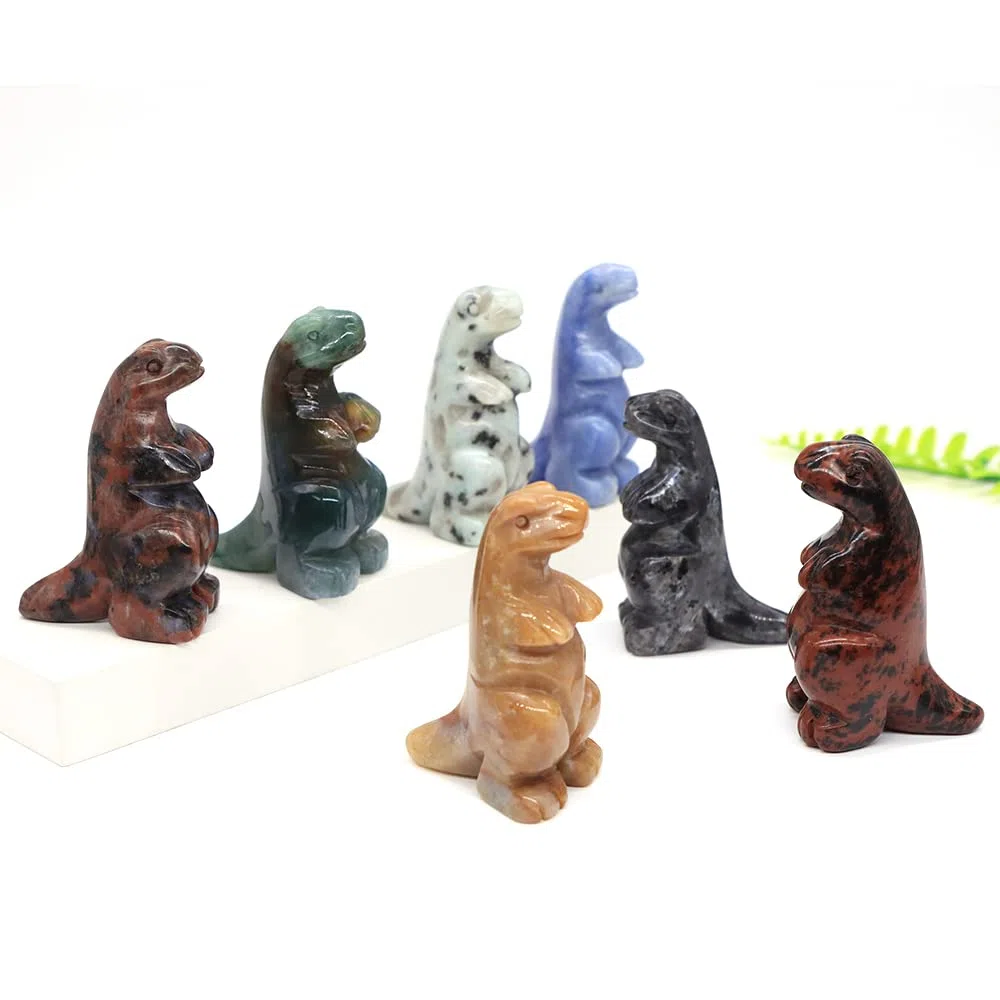 2 "posąg dinozaura kamień naturalny kryształ rzeźbione uzdrawianie Reiki figurka zwierzątko rzemiosło z kamieni szlachetnych dekoracja wnętrz prezent na Halloween (Color : Tree agate, Size : 5 PCS)