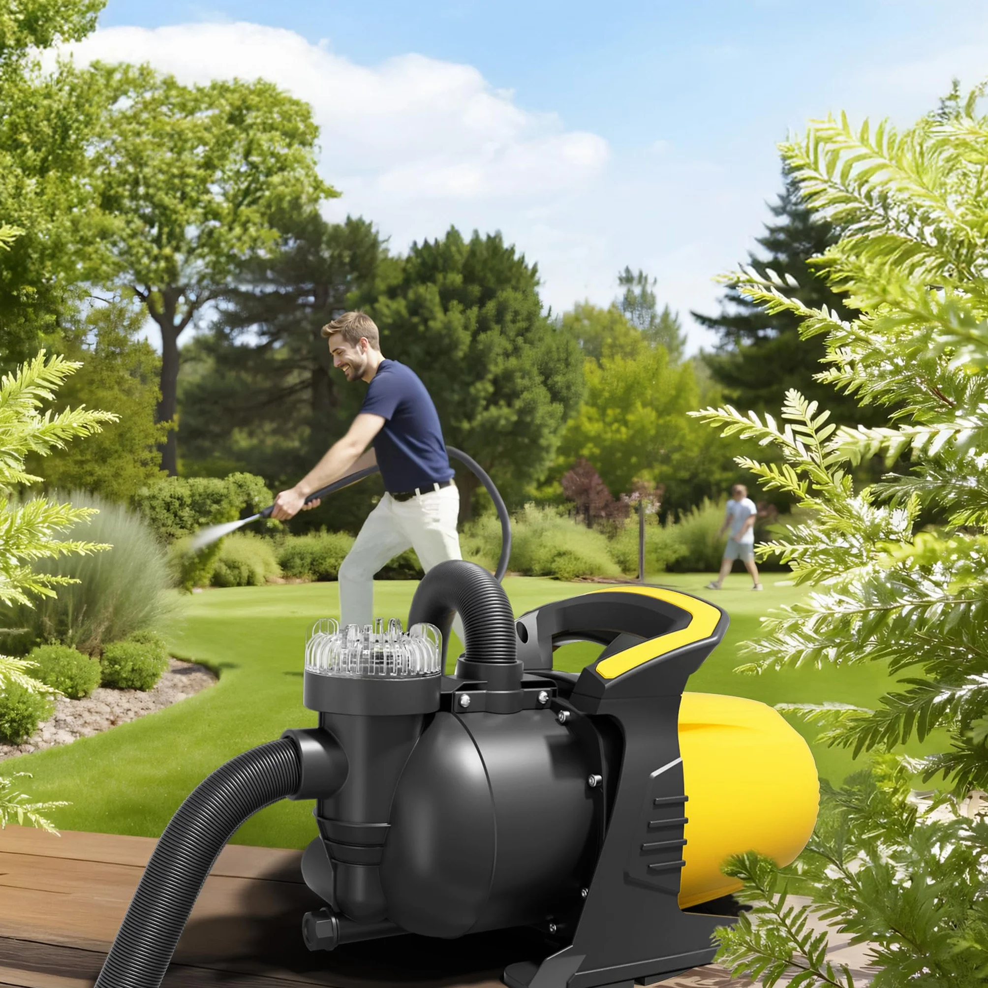 Wiltec Pompa ogrodowa 1200 W z filtrem wstępnym i obudową z tworzywa sztucznego, 3800 l/h, do nawadniania ogrodu i opróżniania basenu