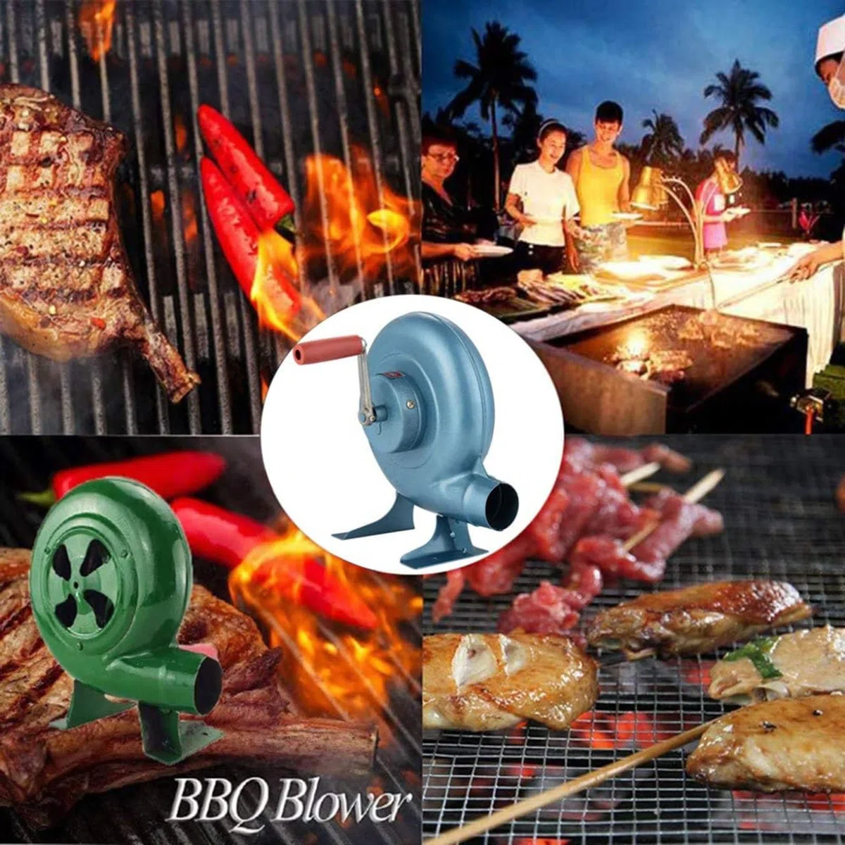 Ręczna dmuchawa do grilla - wytrzymały wentylator do grillowania na świeżym powietrzu, szybka zapalniczka, z korbą ręczną (250 W)