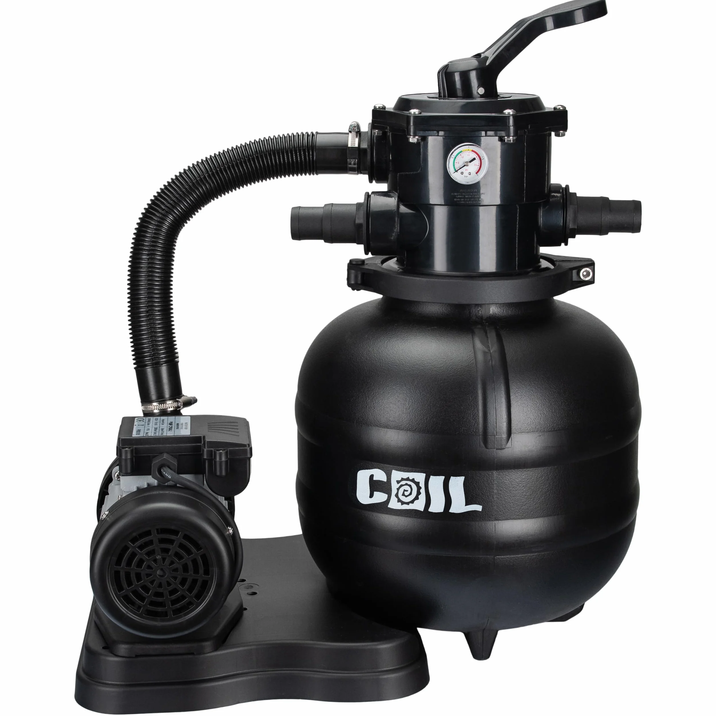 COIL Pompa z filtrem piaskowym, filtr piaskowy z pompą basenową, pompa basenowa, pompa samozasysająca, zawór 7-drożny z manometrem, przyłącze Ø 32/38 mm, maks. ciśnienie robocze 1,5 bar