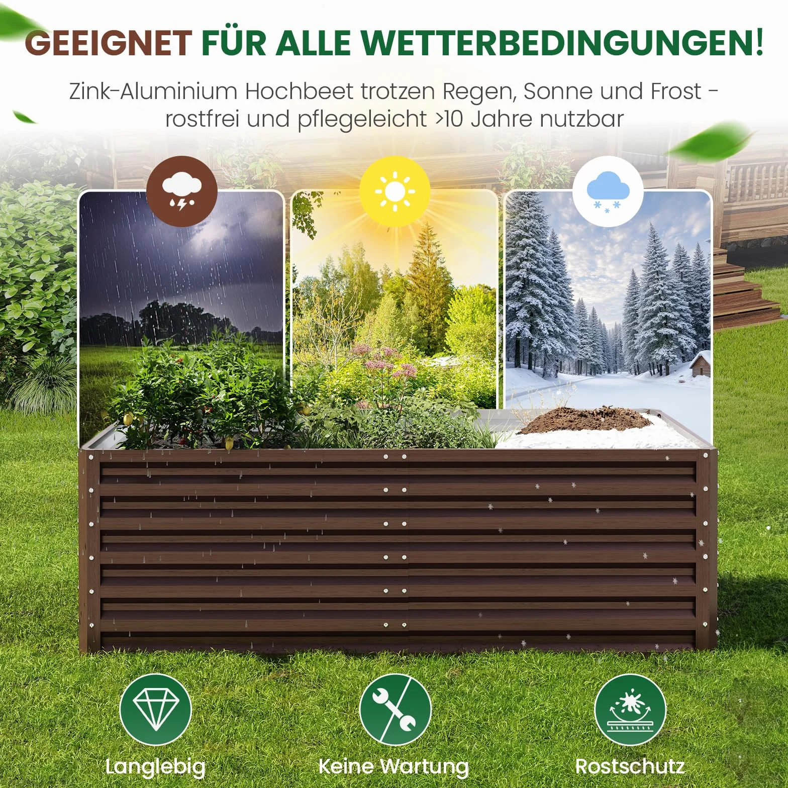UDPATIO Podwyższona grządka z metalu, 180 x 60 x 90 cm, zestaw 2 szt., cynkowo-aluminium, wolnostojąca podwyższona grządka do ogrodu i na balkon, 970 l, skrzynka na rośliny do ogrodu, do uprawy warzyw