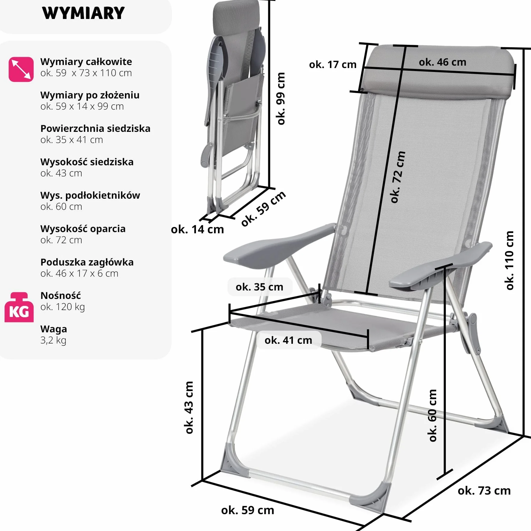 tectake® Zestaw 4 Foteli Ogrodowych, Składane z Aluminiowym Stealżem, Regulowane Oparcie, Wzmocnione Nogi, Łatwe w Czyszczeniu, Lekki - Idealny na Taras i Balkon