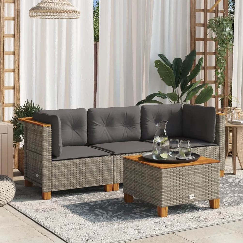 vidaXL 3-osobowa sofa ogrodowa z poduszkami, szara, polirattan, kanapa ogrodowa, siedzisko ogrodowe, sofa 3 osobowa, kanapy ogrodowe