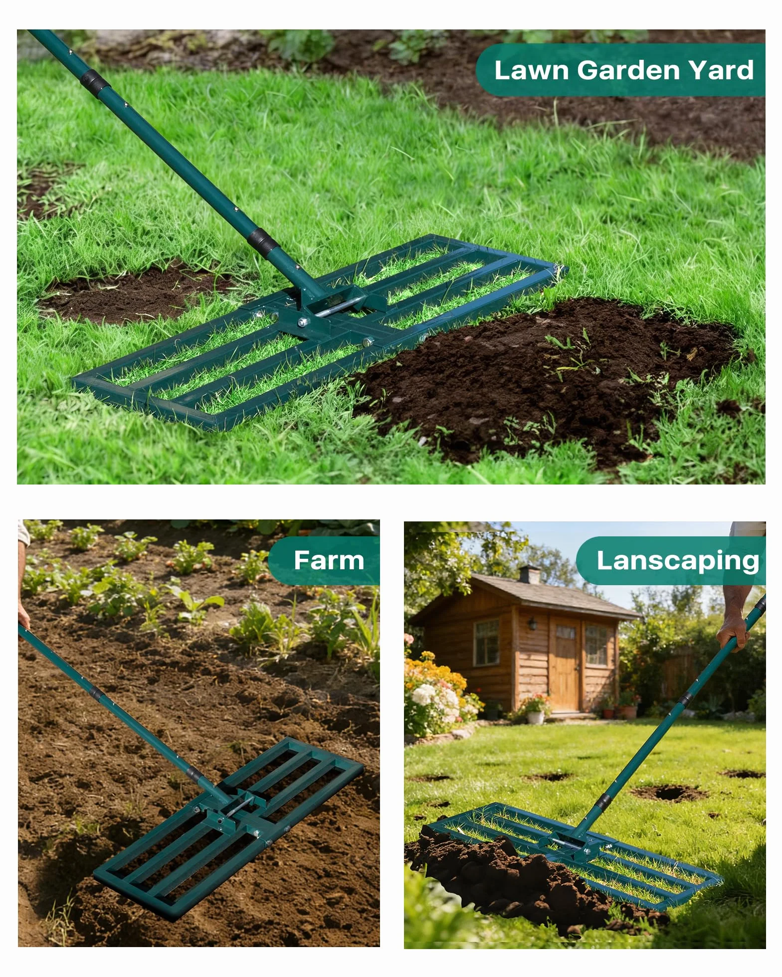 Zrównoważacz trawnika 76x25cm, JanTeelGO Zrównoważacz podwórkowy z haczykiem do montażu ściennego, Heavy-Duty Ground Leveler dla gleby, piasku, gleby, kompostu i nawozu