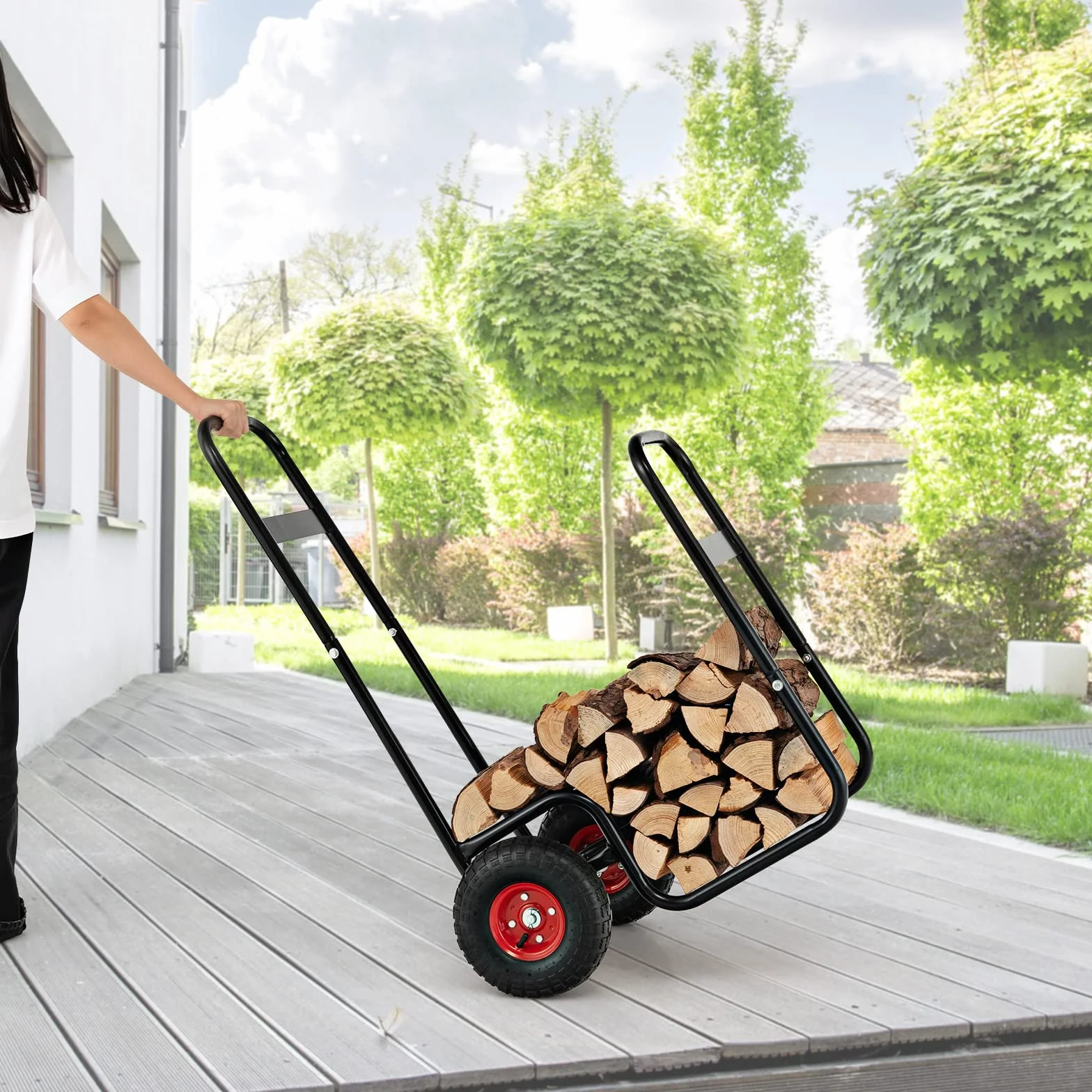 COSTWAY Wózek na Drewno Kominkowe z Kółkami, Metalowy Regał do Przechowywania i Transportu Drewna, Nośność do 100 kg, 66x51x111 cm