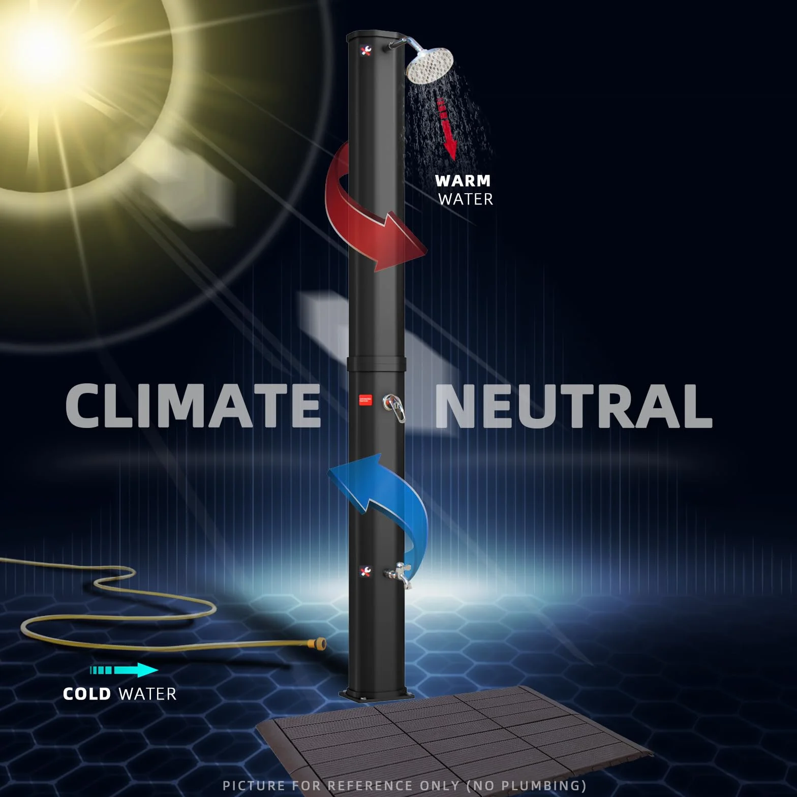 CCLIFE Prysznic solarny, 40 litrów, słoneczny prysznic ogrodowy z plastikową podłogą i osłoną ochronną, słuchawka prysznicowa, regulowana temperatura wody do 60°, do basenu plażowego