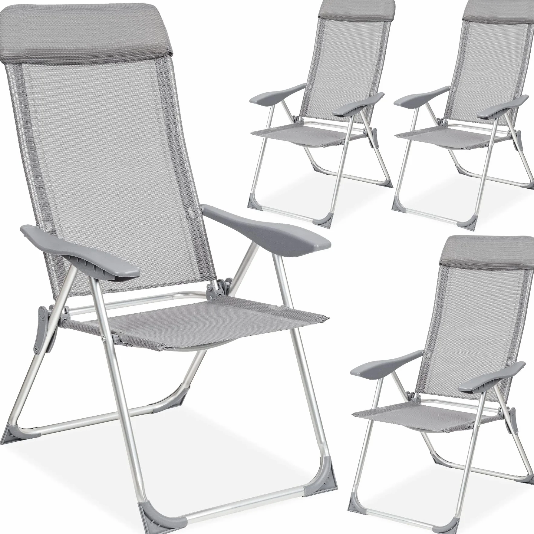 tectake® Zestaw 4 Foteli Ogrodowych, Składane z Aluminiowym Stealżem, Regulowane Oparcie, Wzmocnione Nogi, Łatwe w Czyszczeniu, Lekki - Idealny na Taras i Balkon