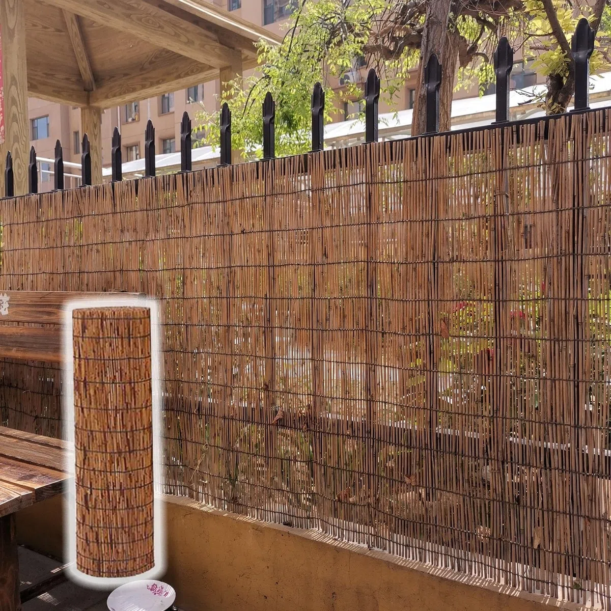 Bambusowa rolka do ogrodzenia prywatności, 1 x 10 m, wysokie ogrodzenie na podwórko, basen, roślinę, podwórko, ogród, balkon, przyjazna dla środowiska, łatwa instalacja i konserwacja
