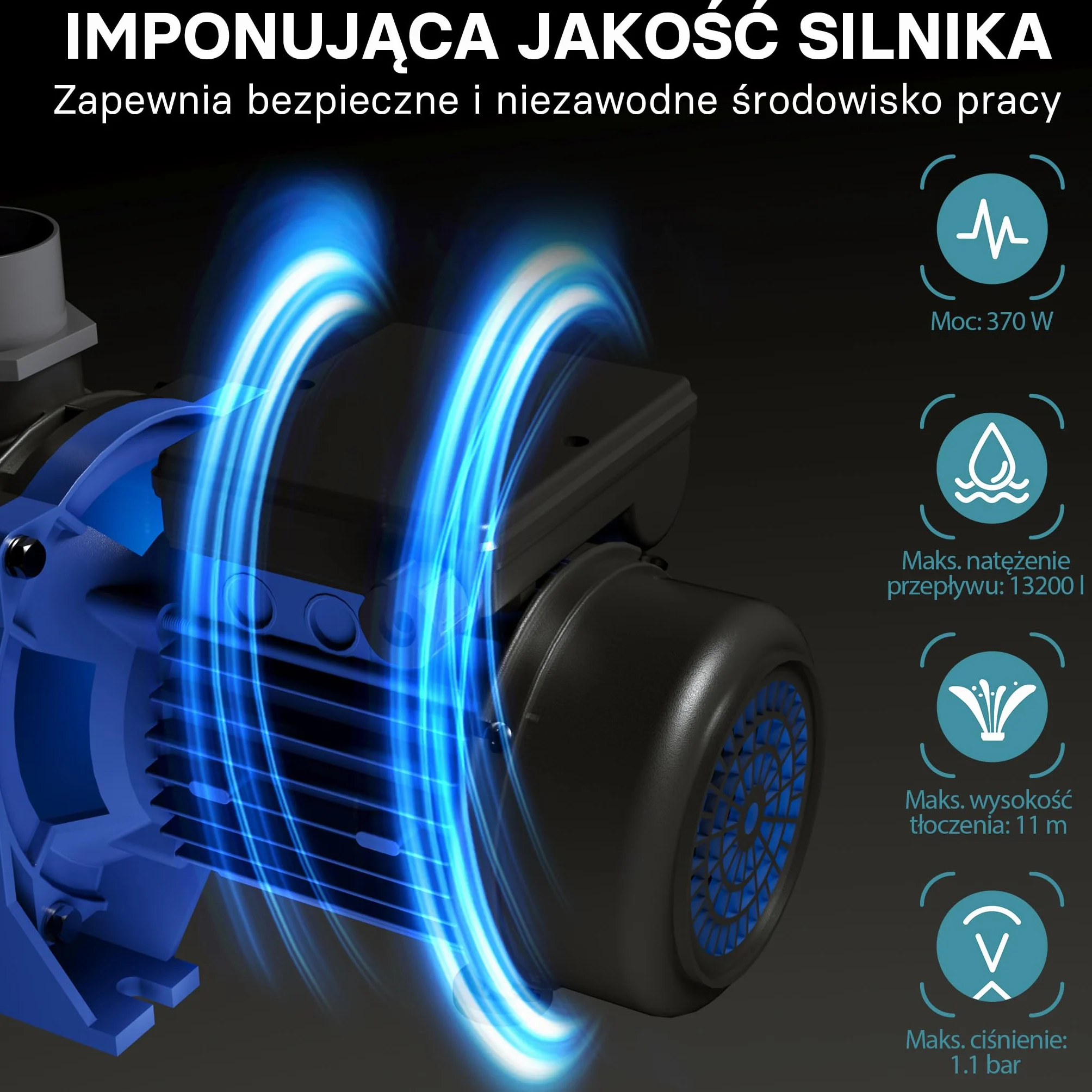 WilTec Pompa basenowa 13200 l/h, 370 W cicha pompa filtrująca i cyrkulacyjna, skuteczna pompa wodna do basenu, trwała i antykorozyjna konstrukcja