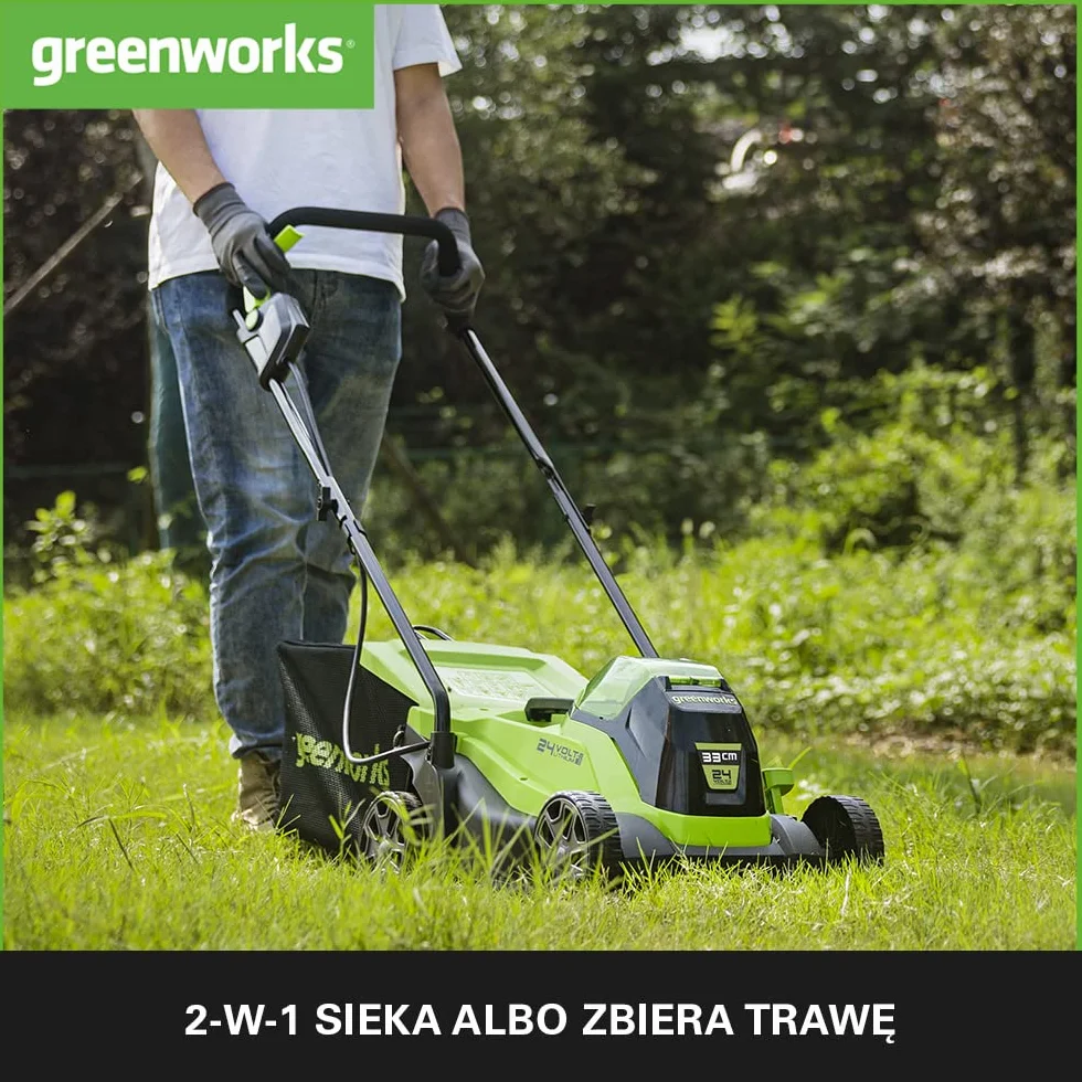 Greenworks GD24LM33K2 Kosiarka Akumulatorowa Bezszczotkowa 33cm 24V 2Ah