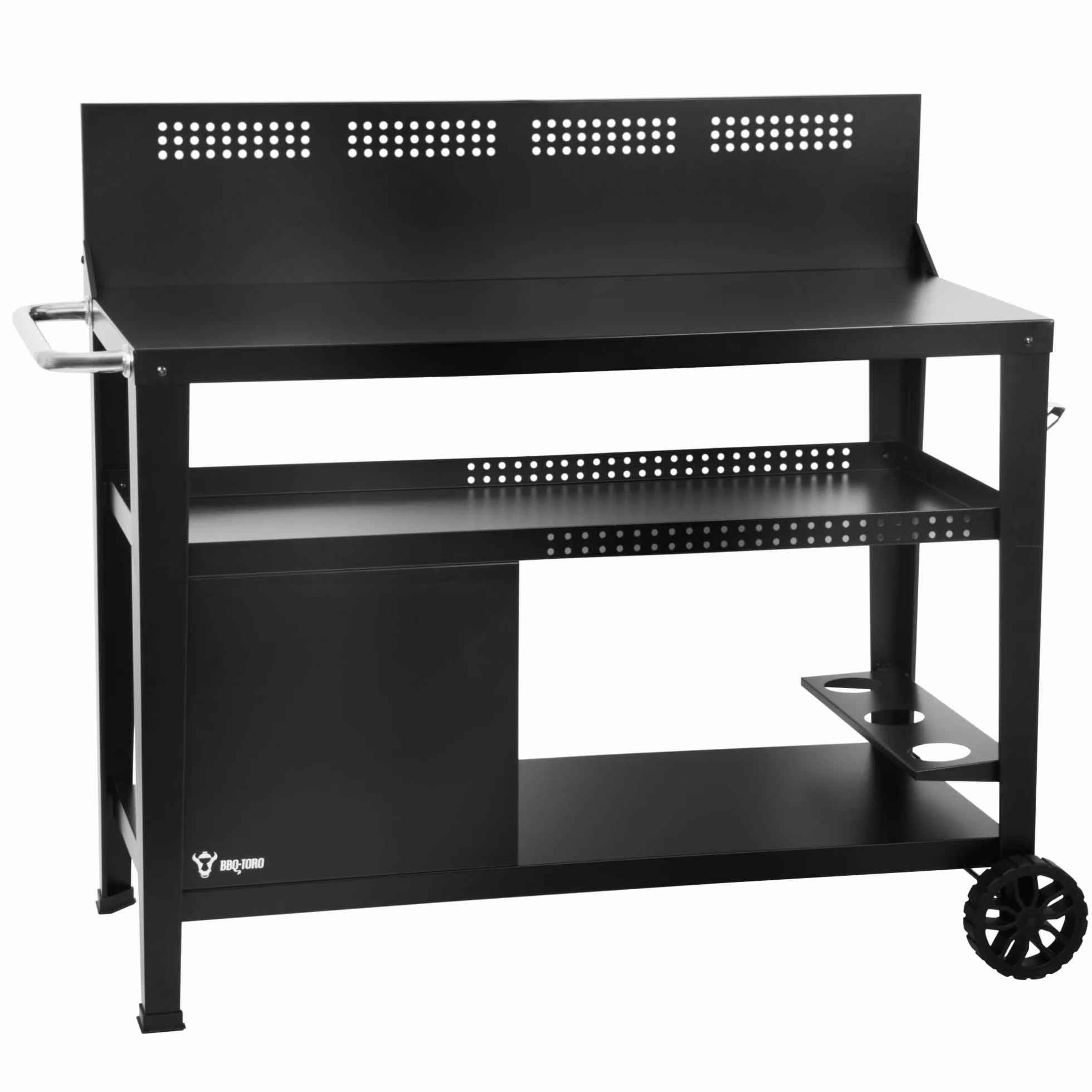 BBQ-Toro Grill na kółkach 125 x 57 x 104 cm, czarny, stół do grillowania z dużą powierzchnią roboczą, stolik pomocniczy z ochroną przed wiatrem, wózek do grillowania na świeżym powietrzu, wózek do