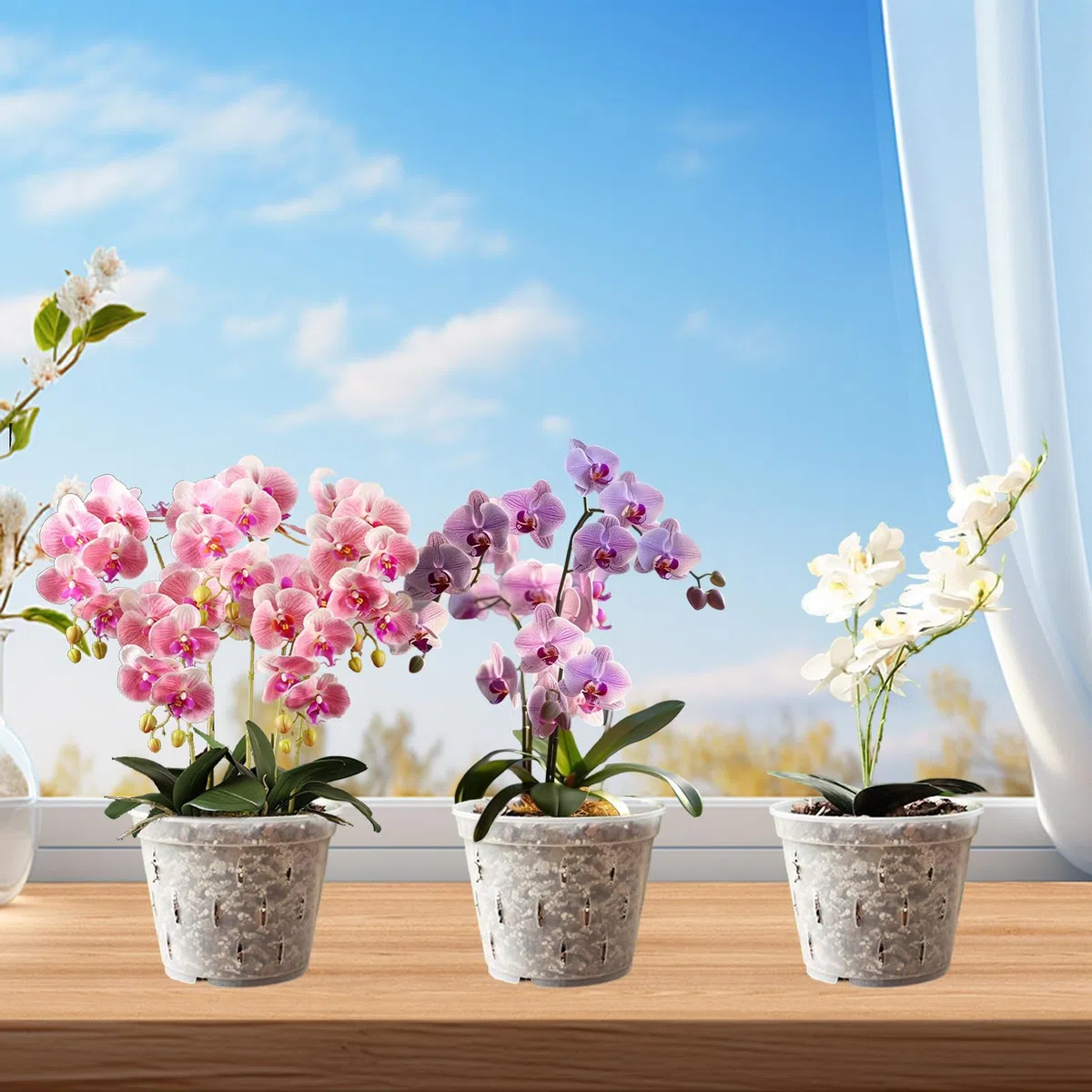 Xmart 10 sztuk przezroczystych doniczek do orchidei, 11 cm, plastikowa donica na rośliny z otworami drenażowymi, do biura i na zewnątrz