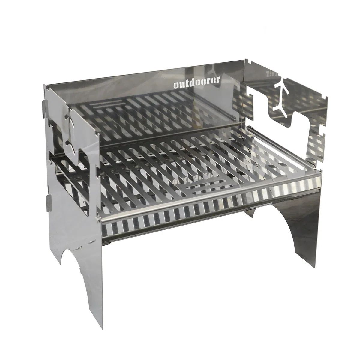 outdoorer AlpenFlare Light Grill – mobilny, składany grill ze stali nierdzewnej na węgiel drzewny z Austrii, grill kempingowy do trekkingu, ogrodu, na festiwale, Vanlife, BBQ i nad jeziorem