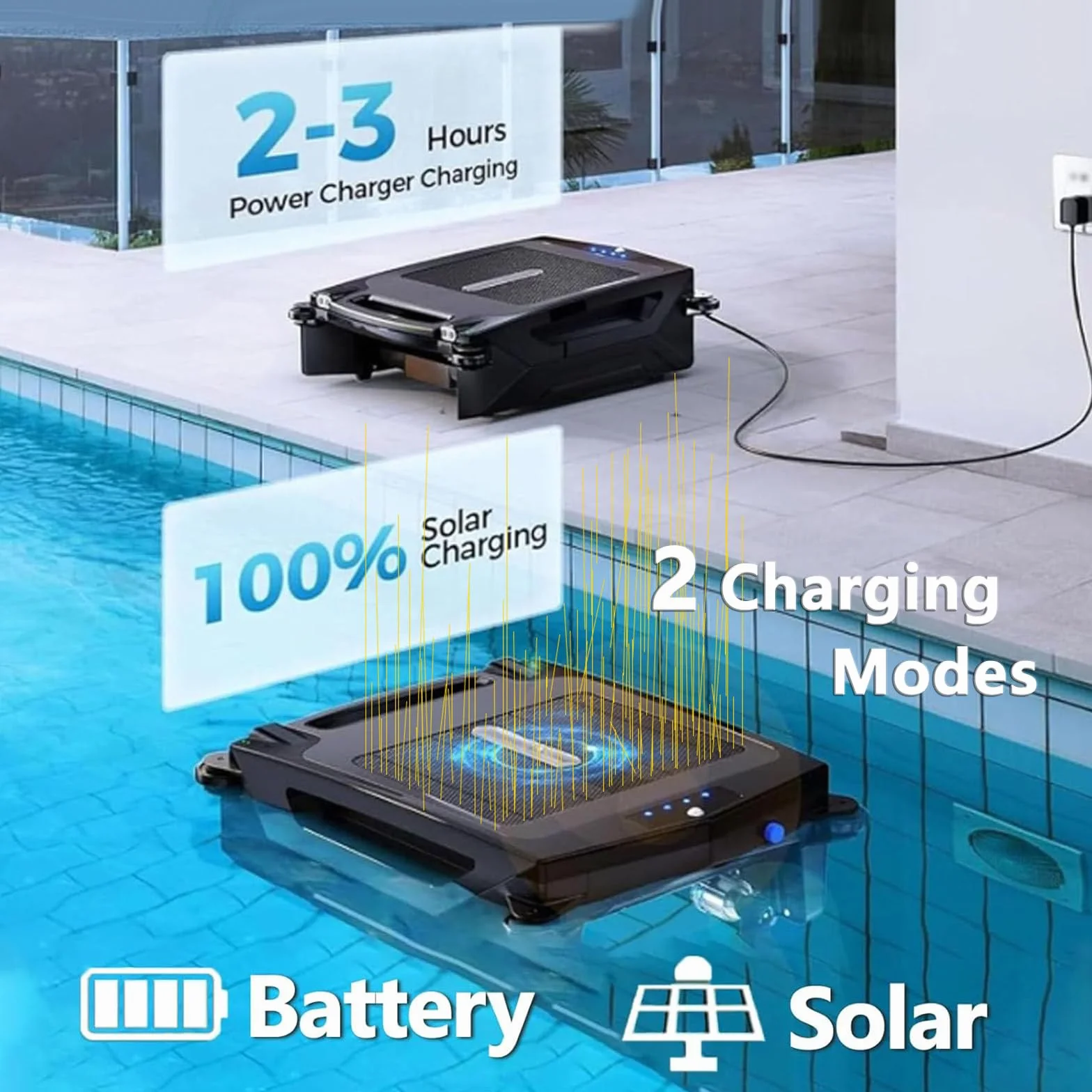 Solarny Skimmer do BasenóW, Czyszczenie 24/7, Dwa Tryby łAdowania, Inteligentne Omijanie PrzeszkóD, Idealny do Wszystkich TypóW BasenóW