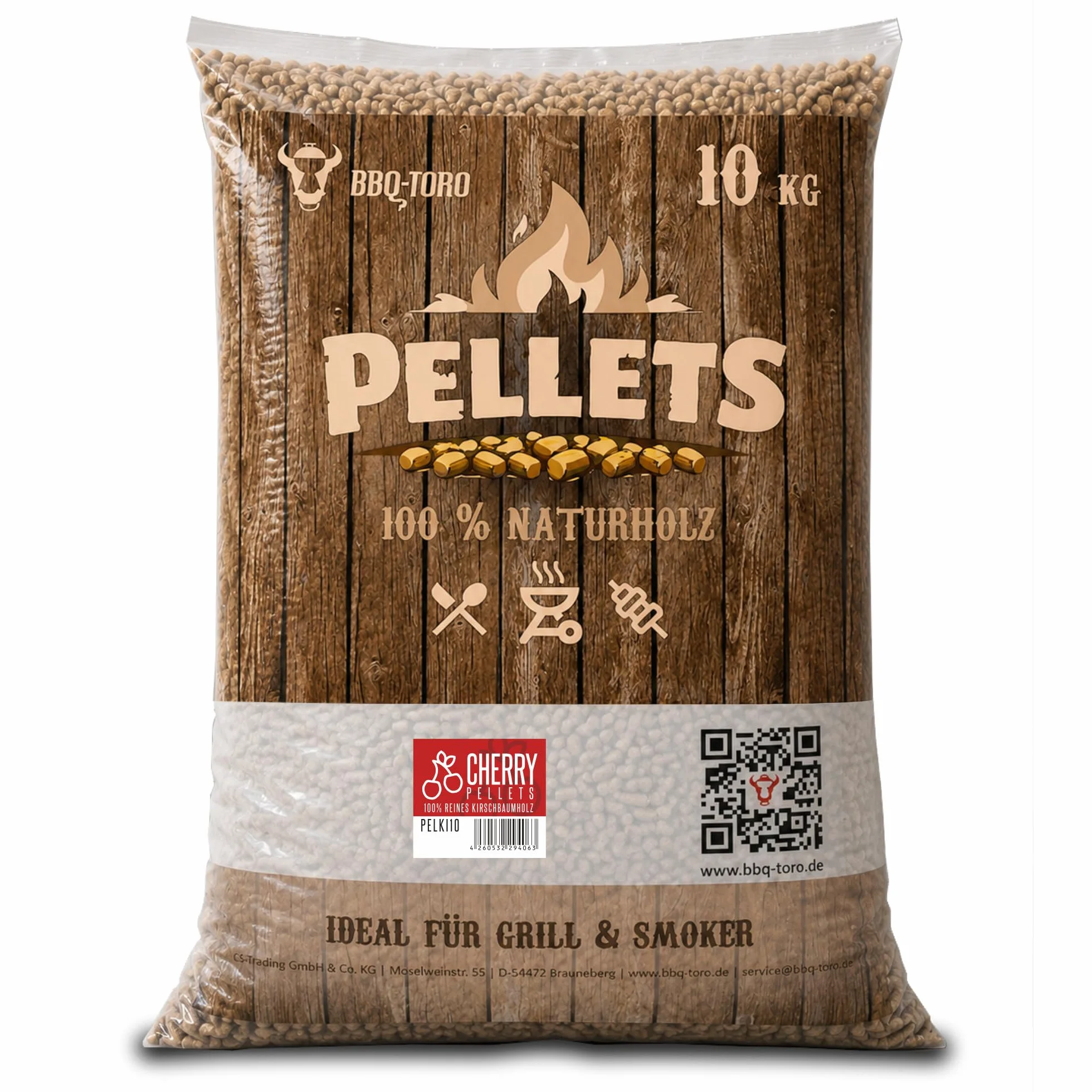 BBQ-Toro Cherry Pellets - 100% z Drewna Wiśniowego (30 kg), do Grilla, Wędzarni, Pieca do Pizzy i Instalacji Grzewczych