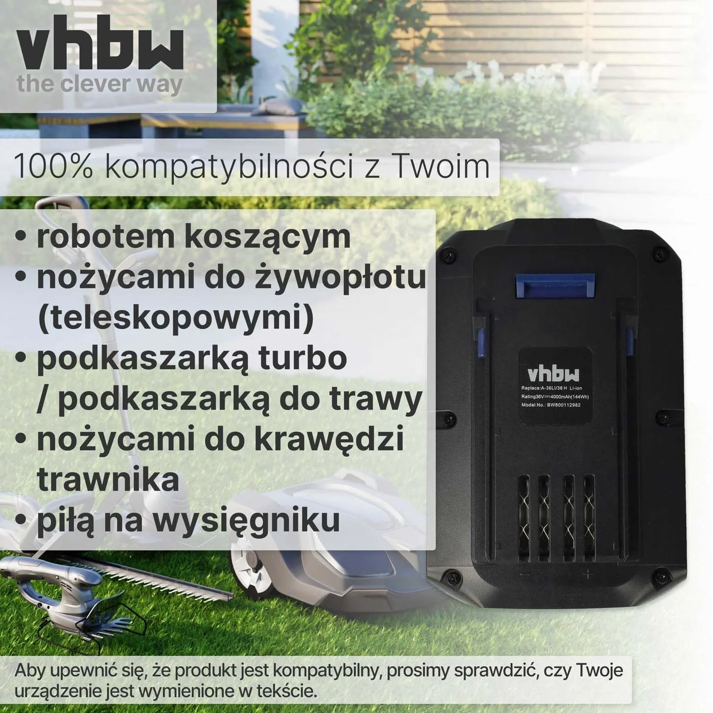 vhbw Zamiennik akumulatora do Lux Tools 1787233, 36LB2600 do kosiarek (4000 mAh 36 V litowo-jonowy)
