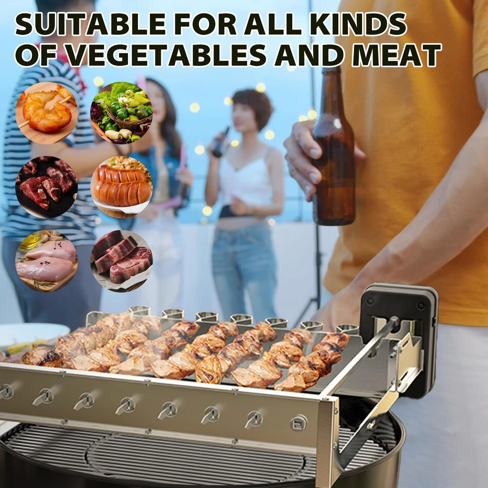 Elektryczny szpikulec obrotowy ze stali nierdzewnej 10 sztuk, automatyczny obrót 360° grill USB