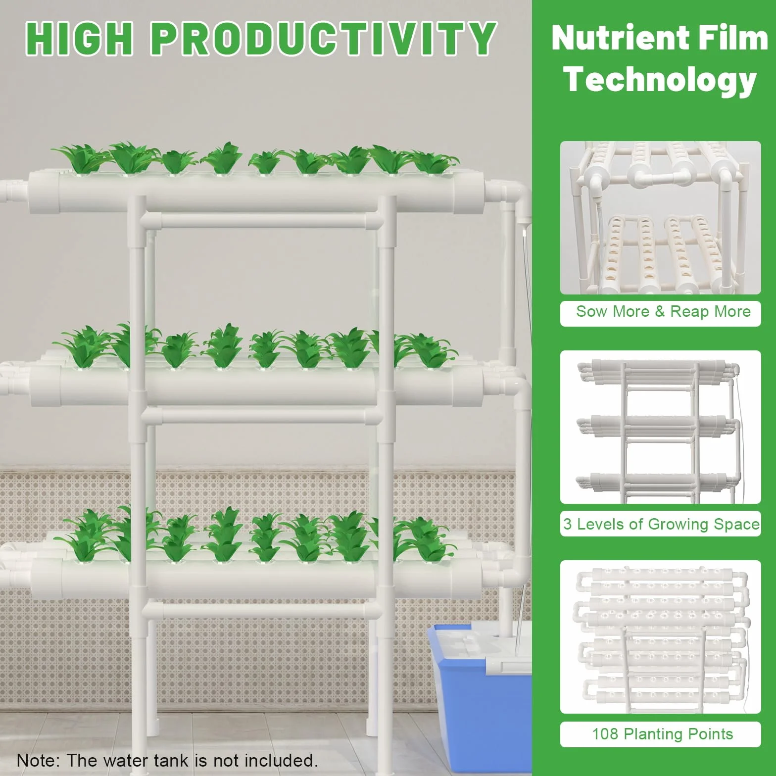 Hydroponic System Hydroponic Grow Kit bezglebowe systemy do uprawy roślin, 108 miejsc dla roślin, 3 warstwy, rośliny, warzywa, hydroponika, do domu, na balkon, do ogrodu, na balkon