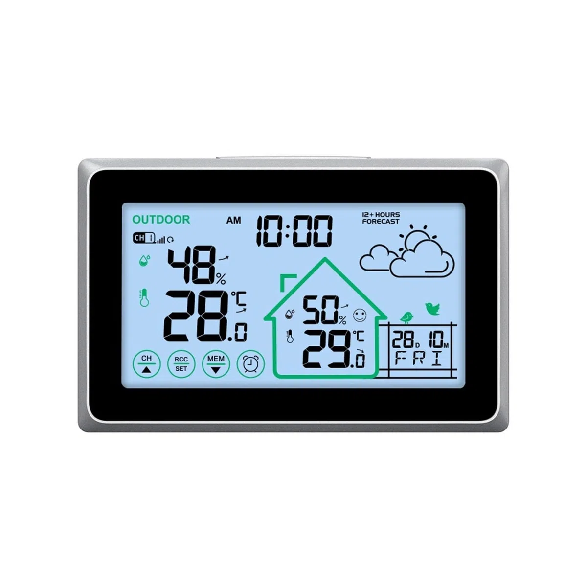 Bezprzewodowa stacja pogodowa dotykowy LCD cyfrowy zegar ścienny DCF In/Outdoor termometr higrometr Trend Comfort Forecast Sensor