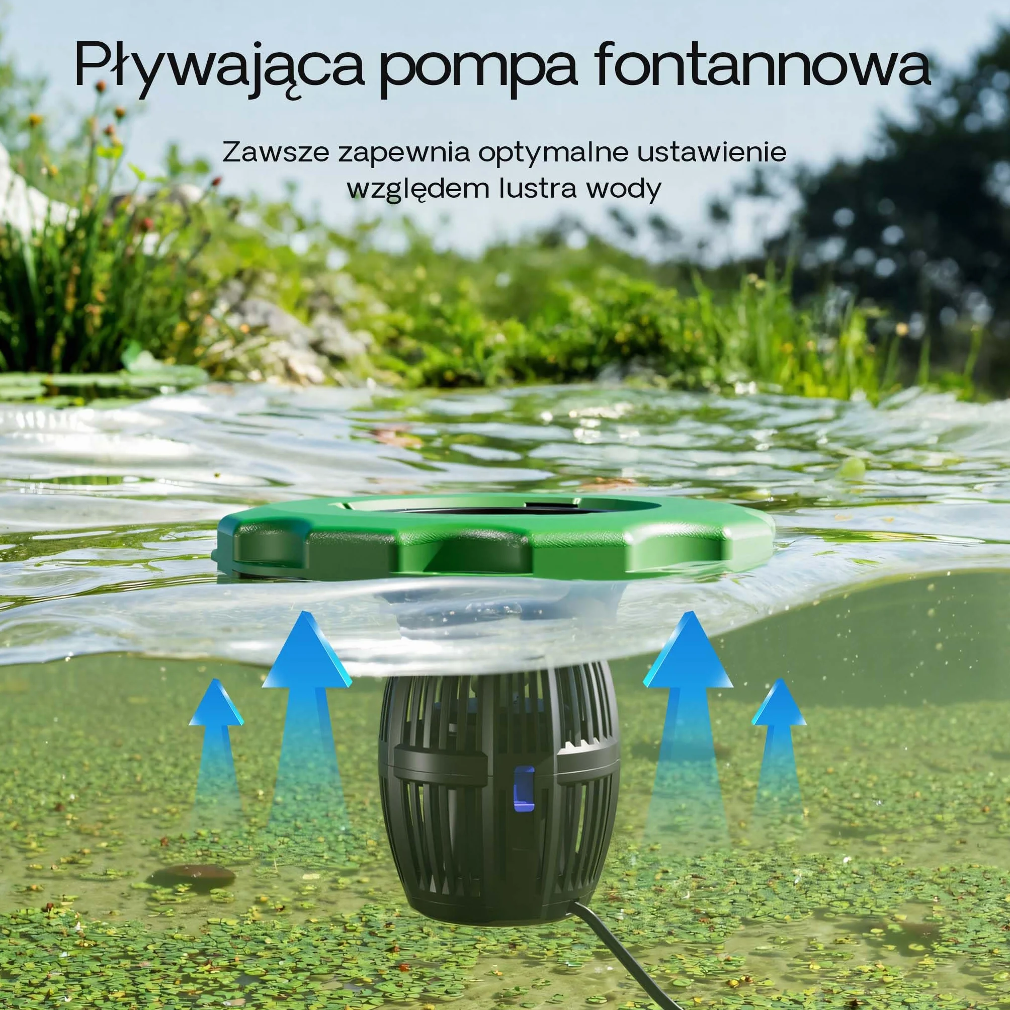 SunSun COP-10000 Fontanna pływająca 20000l/h, 90W, kolumna wodna o wysokości 1m i średnicy 3m do napowietrzania stawu z ekranem filtracyjnym