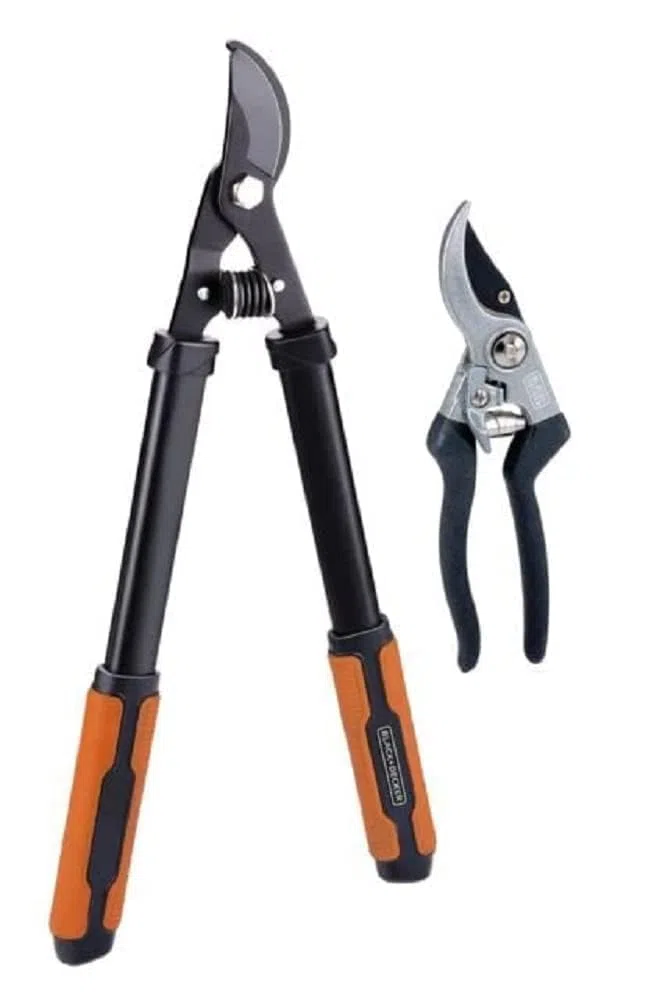 BLACK+DECKER Nożyce do gałęzi – 2 sztuki – nożyce do gałęzi 53,3 cm – nożyce ogrodowe 20,3 cm – czarne/pomarańczowe