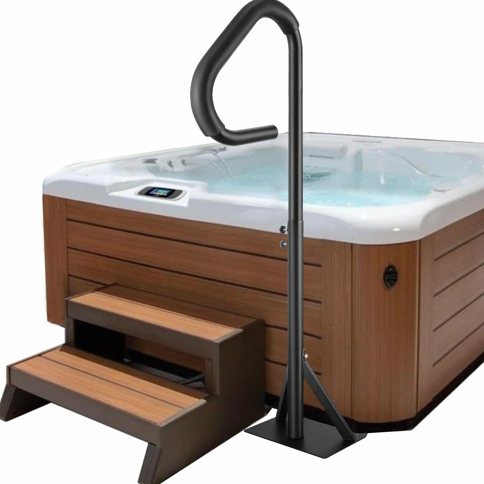 VEVOR Poręcz do wanny z hydromasażem, obrotowa poręcz boczna spa 360 z regulowaną wysokością 89–145 cm, odporna na rdzę aluminiowa szyna do wanny z hydromasażem z podstawą do montażu na zewnątrz i