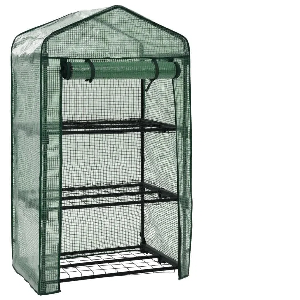 3-stopniowa mini szklarnia 69 x 49 x 125 cm z 3 półkami, odporny na warunki atmosferyczne inspekt z malowanej proszkowo rury stalowej i polietylenu, idealna na pomidory, warzywa, wysiew