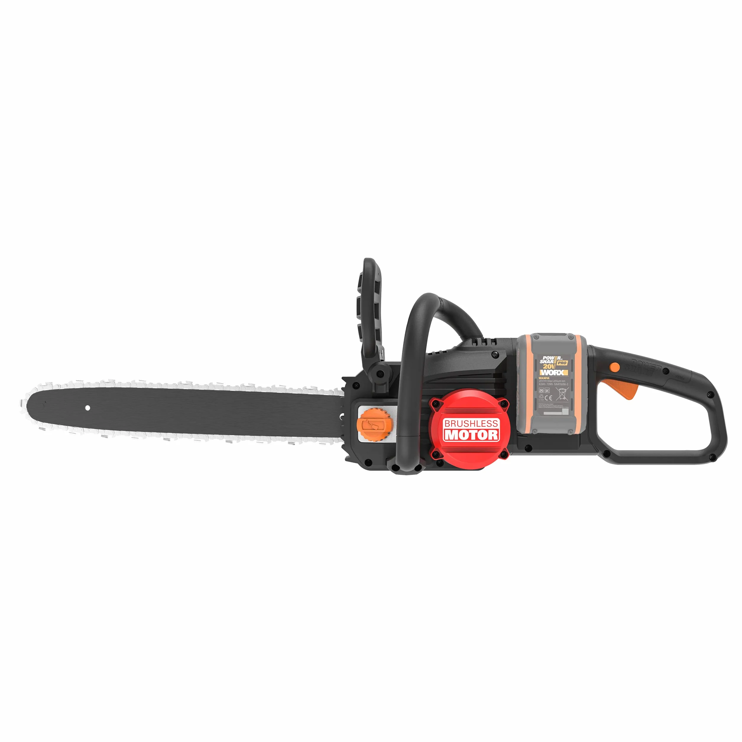 WORX Piła łańcuchowa Nitro 40V (2x20V) | PowerShare | WG385E.9 | Nie obejmuje baterii i ładowarki | Silnik bezszczotkowy | Miecz 40 cm | Hamulec łańcucha i automatyczne smarowanie