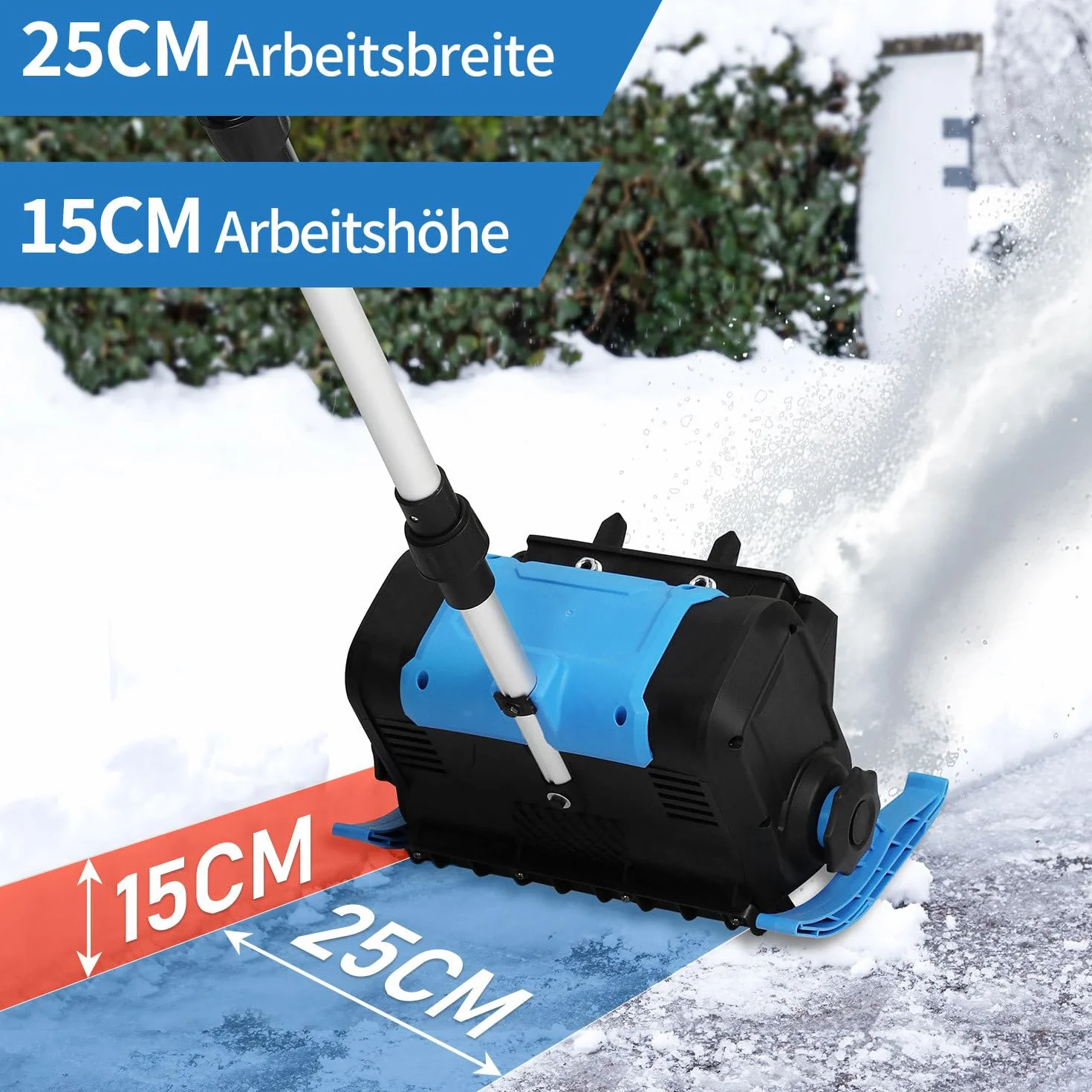 Odśnieżarka akumulatorowa 21 V 1000 W z 2 akumulatorami 4500 mAh i ładowarką, szerokość robocza 25 cm, wysokość śniegu 15 cm, zasięg wyrzutu 8 m, silnik bezszczotkowy, lekka (3,6 kg