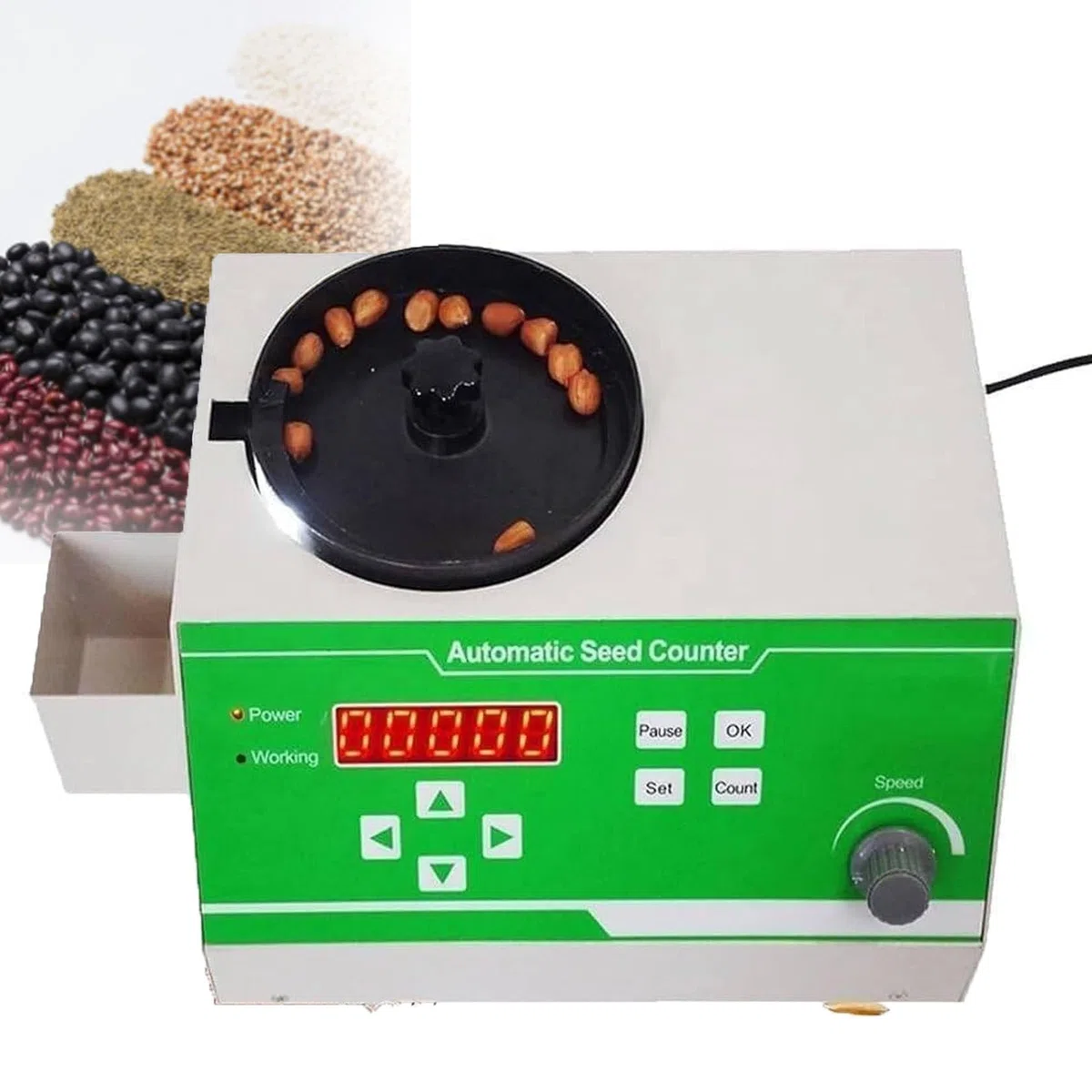 Automatyczne urządzenie do liczenia nasion, elektryczny licznik cząstek do ryżu pszenicy sorgo, regulowana regulacja prędkości, zakres liczenia 1-99999 do użytku w gospodarstwie