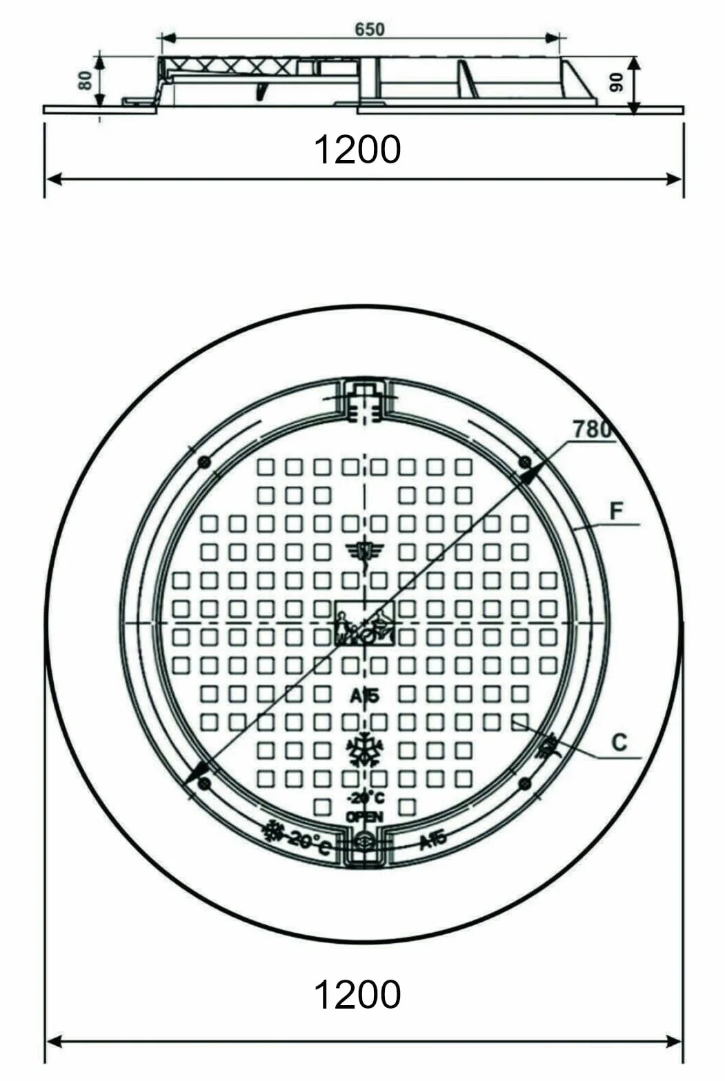 Varile 1200 mm XXXL pokrywa włazu z tworzywa sztucznego, uniwersalna pokrywa gully, pokrywka cysterna (zielona)