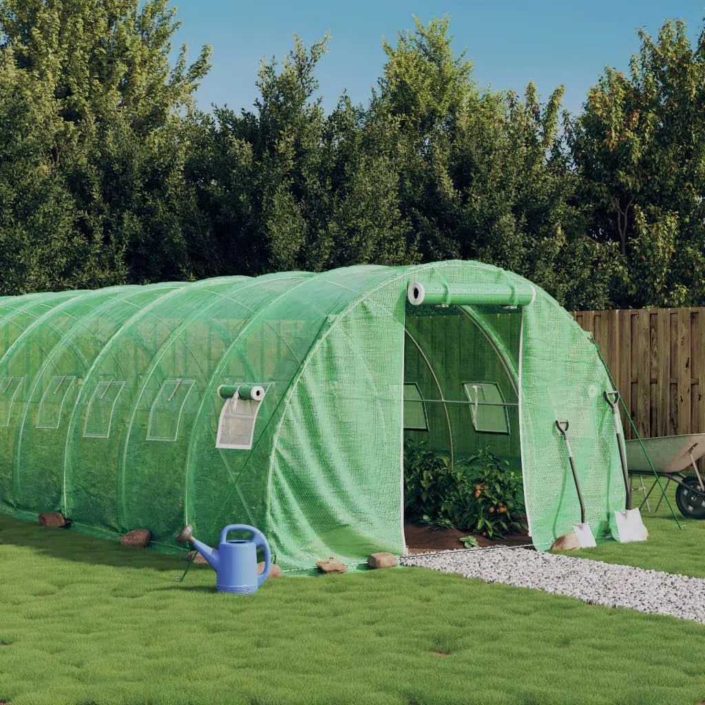 Szklarnia ze stalową ramą, zielona, 54 m², 18 x 3 x 2 m, tunel foliowy PE z 4 oknami z siatki i zamkiem błyskawicznym drzwi na pomidory, rośliny, warzywa, ochrona przed mrozem w ogrodzie