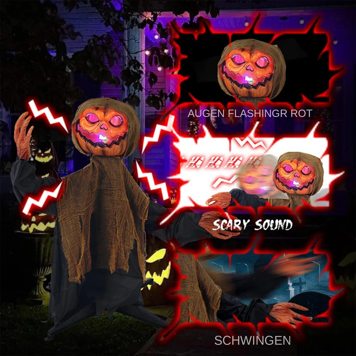 Animowane Dekoracje Halloweenowe Duch Z Dyni Do Ogrodu | Podświetlana Kołysząca Się Upiorna Dekoracja Z Dźwiękiem Na Taras Ogród Podwórko Przedogródek