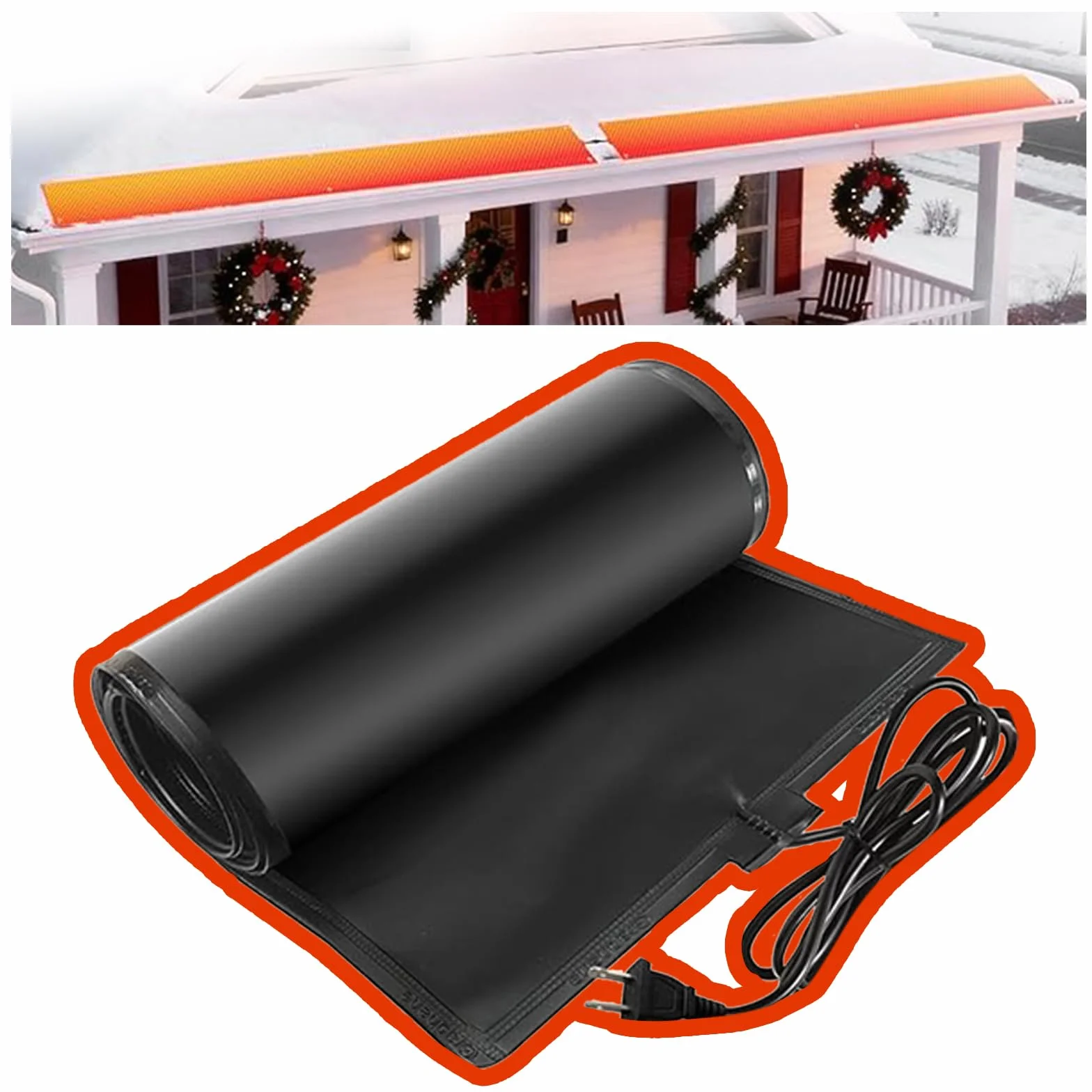 Mata grzewcza do topienia śniegu 140°F Elastyczne płyty grzewcze PVC Mata grzewcza do dachów i dolin na zewnątrz chodników, czarny, 54 × 100 cm