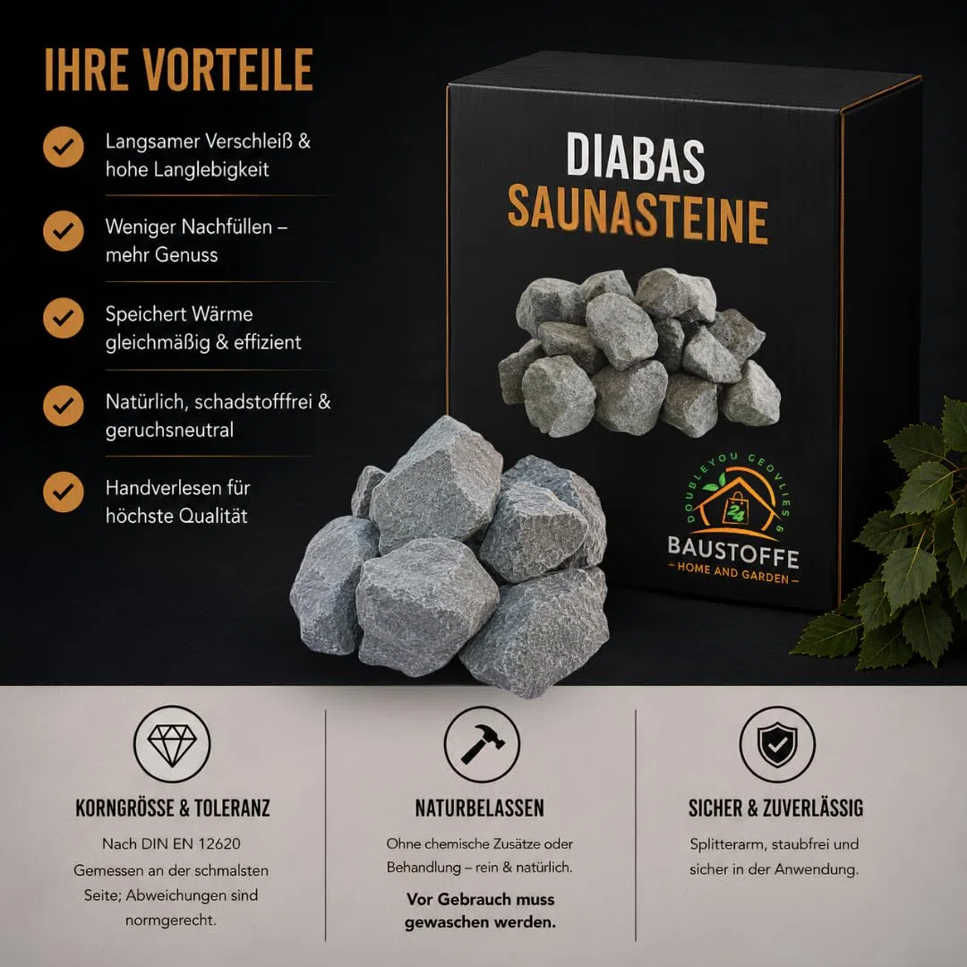 Kamienie do sauny Premium prane -DIABAS - do wszystkich pieców do sauny, odporne na wysokie temperatury, ziarnistość 50-80 mm (5 kg)