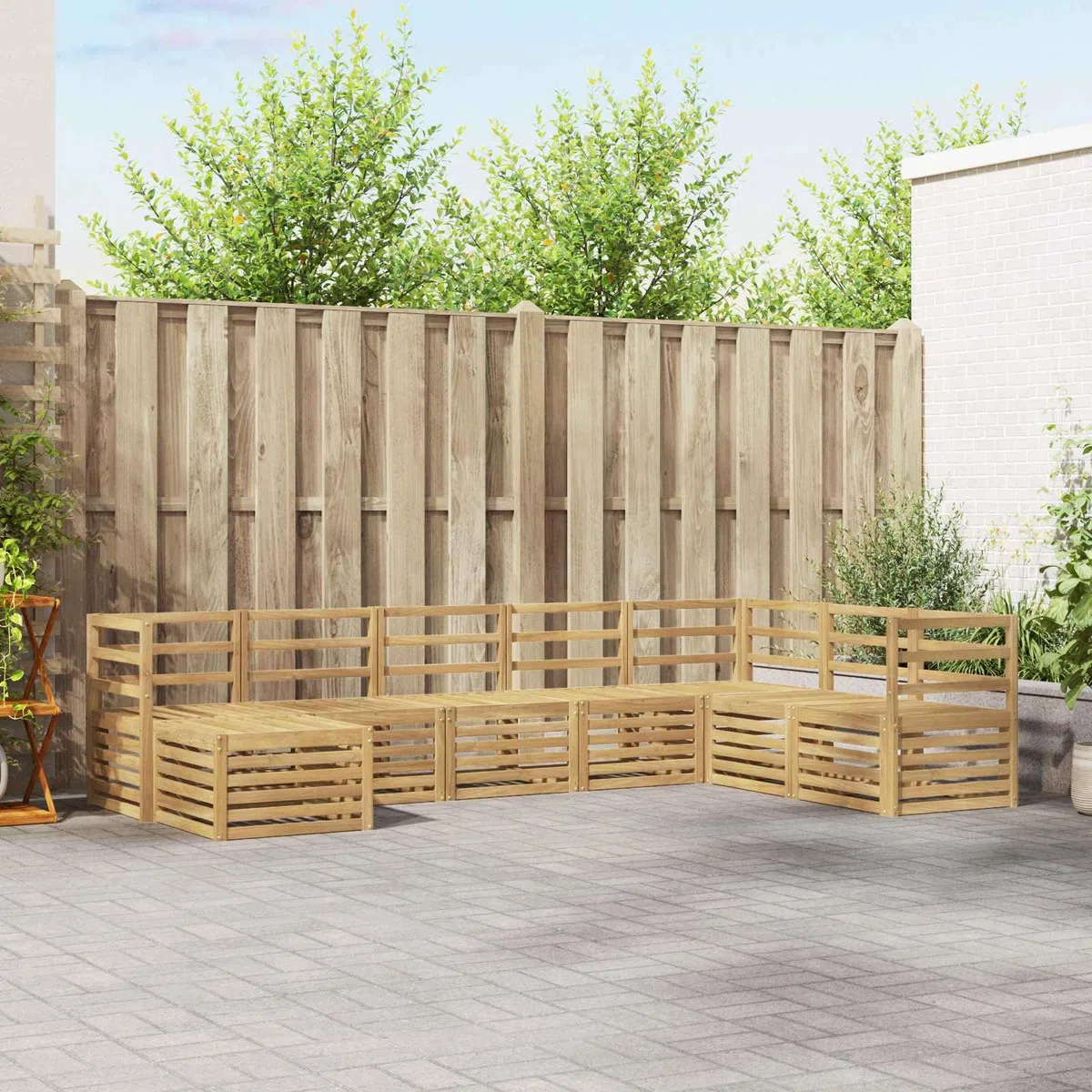 8-częściowy zestaw ogrodowy z litego drewna akacjowego, odporna na warunki atmosferyczne, zestaw wypoczynkowy na taras, balkon, do ogrodu, zestaw do jadalni z modułowymi komponentami do
