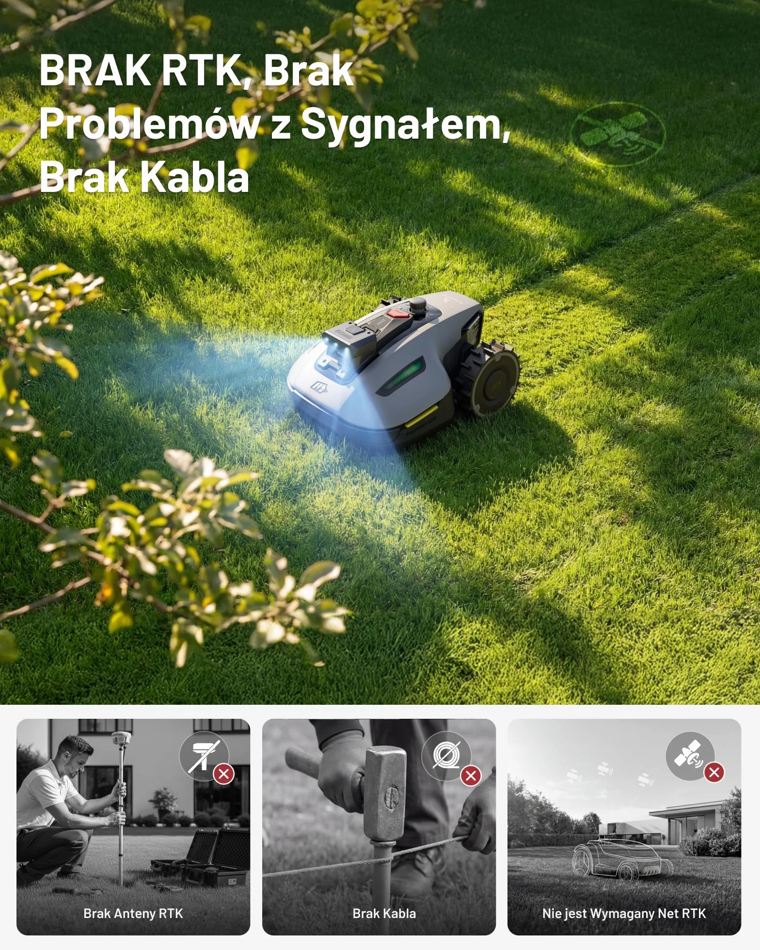 MAMMOTION YUKA mini 2 500 Robot koszący bez przewodu obwodowego, do 500 m², Tri-Cam AI Vision, automatyczne mapowanie wielu stref, DropMow, ręczna edycja mapy, nachylenia 45%