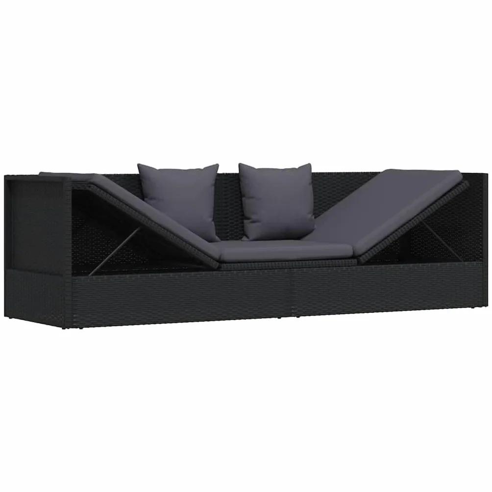 vidaXL Sofa ogrodowa z poduszkami polirattan czarna