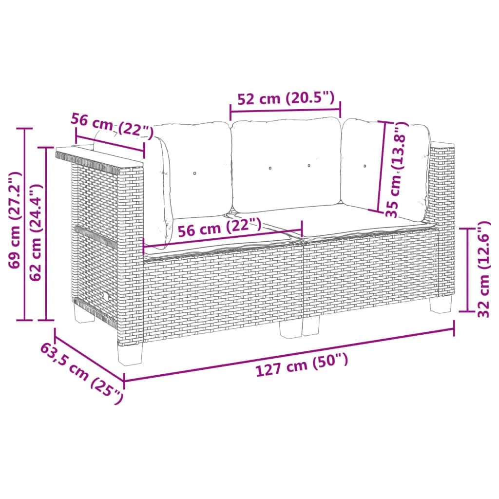 2 x narożna sofa ogrodowa, z polirattanu, kolor czarny, z tapicerowanymi poduszkami, zdejmowane pokrowce, modułowa konstrukcja, meble do salonu, sprzęt ogrodowy, zestaw 2 szt