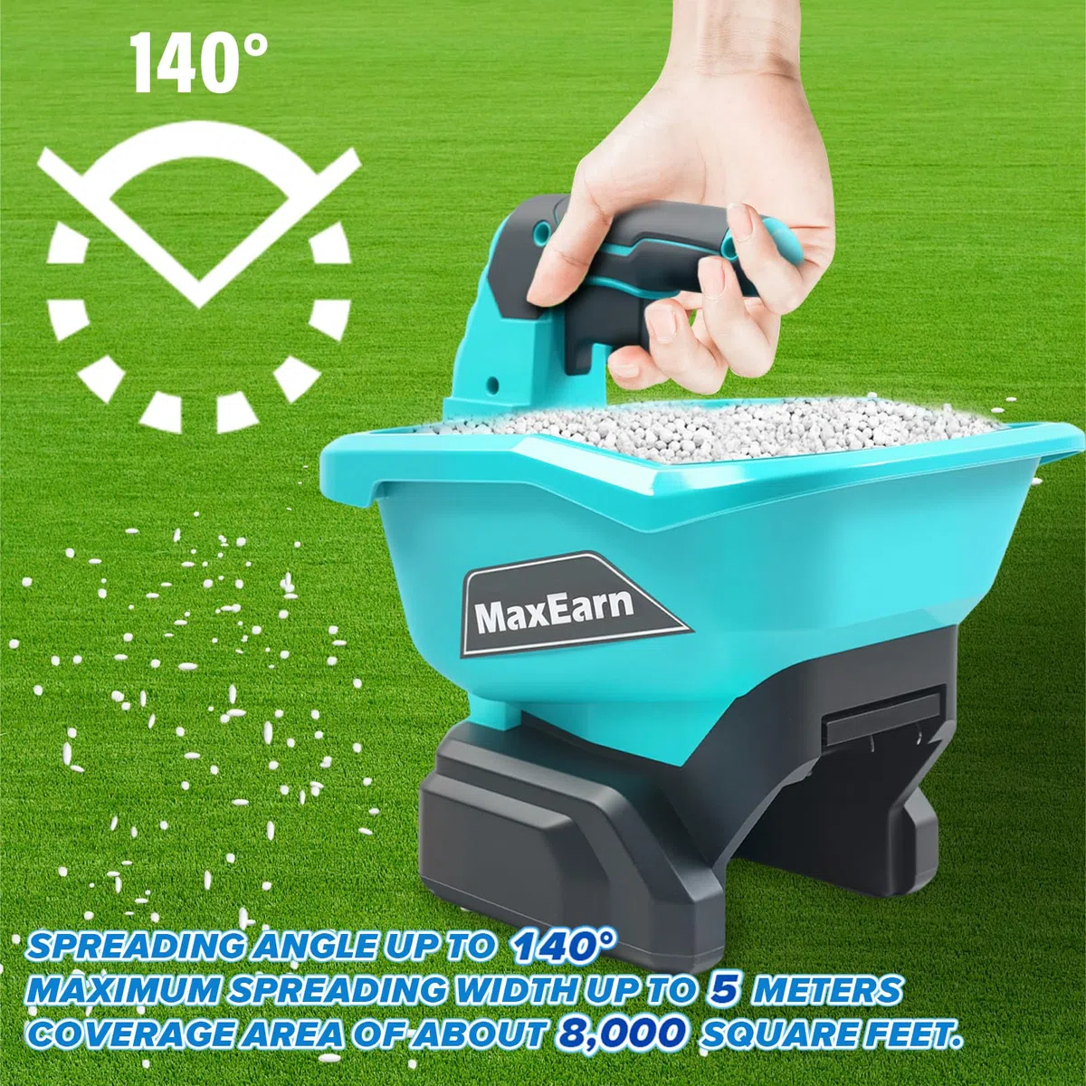 Rozsiewacz nawozu do akumulatora litowego Makita 18 V, regulowana szerokość rozsypywania, przenośny, ręczny rozrzutnik, idealny do siewu trawnika, nawozu, soli drogowej, pokrywa do 8000 m².