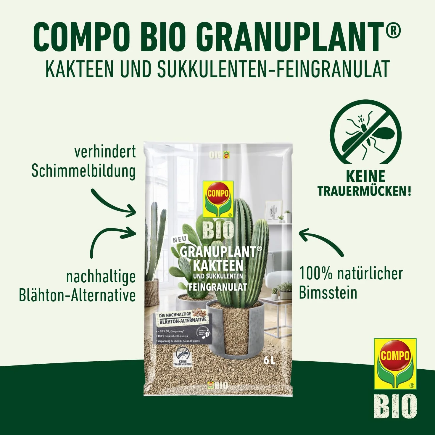 COMPO Bio GRANUPLANT® granulat do roślin kaktusów, 6 l, szary/beżowy