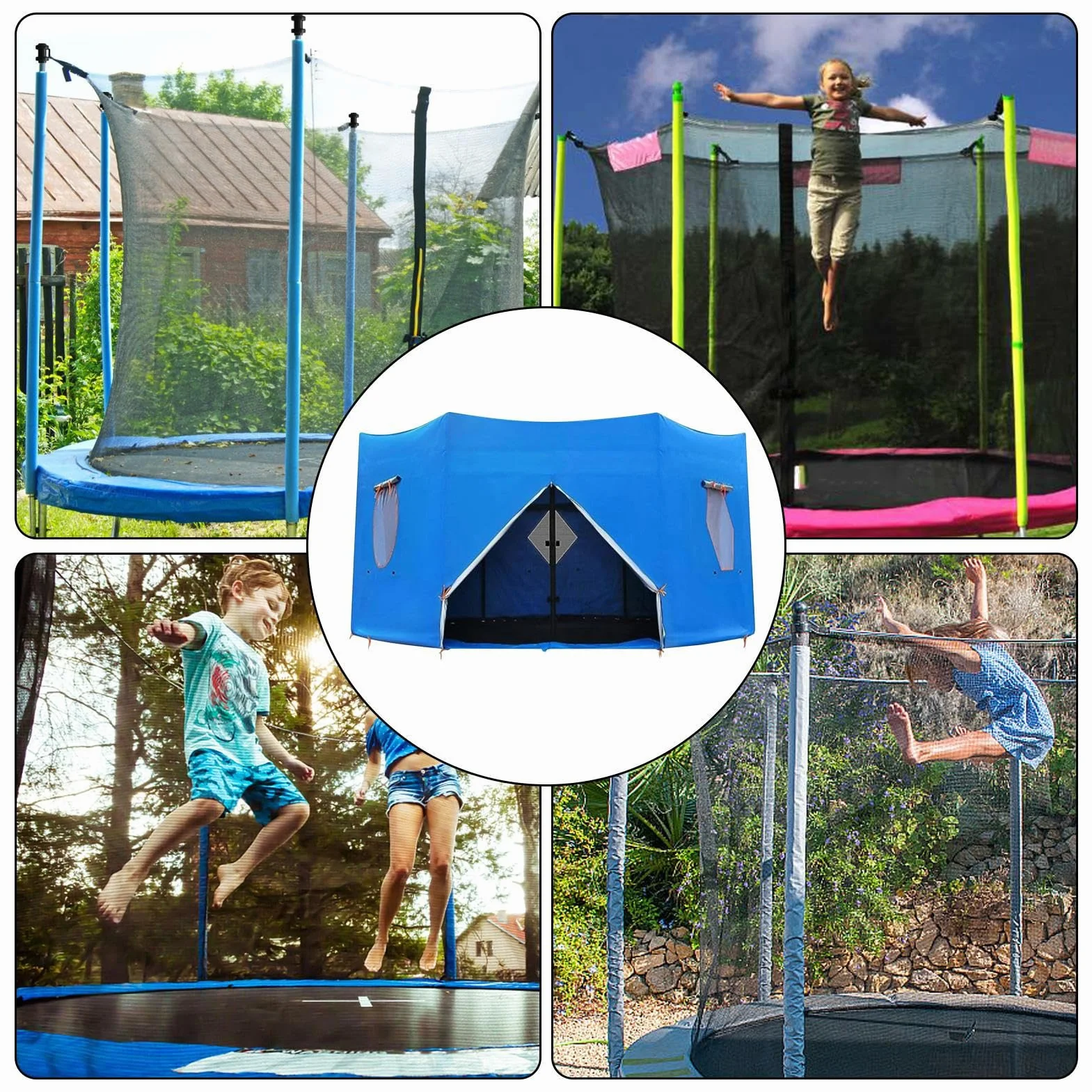 Osłona przeciwsłoneczna do trampoliny, 306 cm, 366 cm, 427 cm, namiot do trampoliny, 8 drążków, odporny na działanie promieni UV, wodoszczelny, żagiel przeciwsłoneczny, akcesoria
