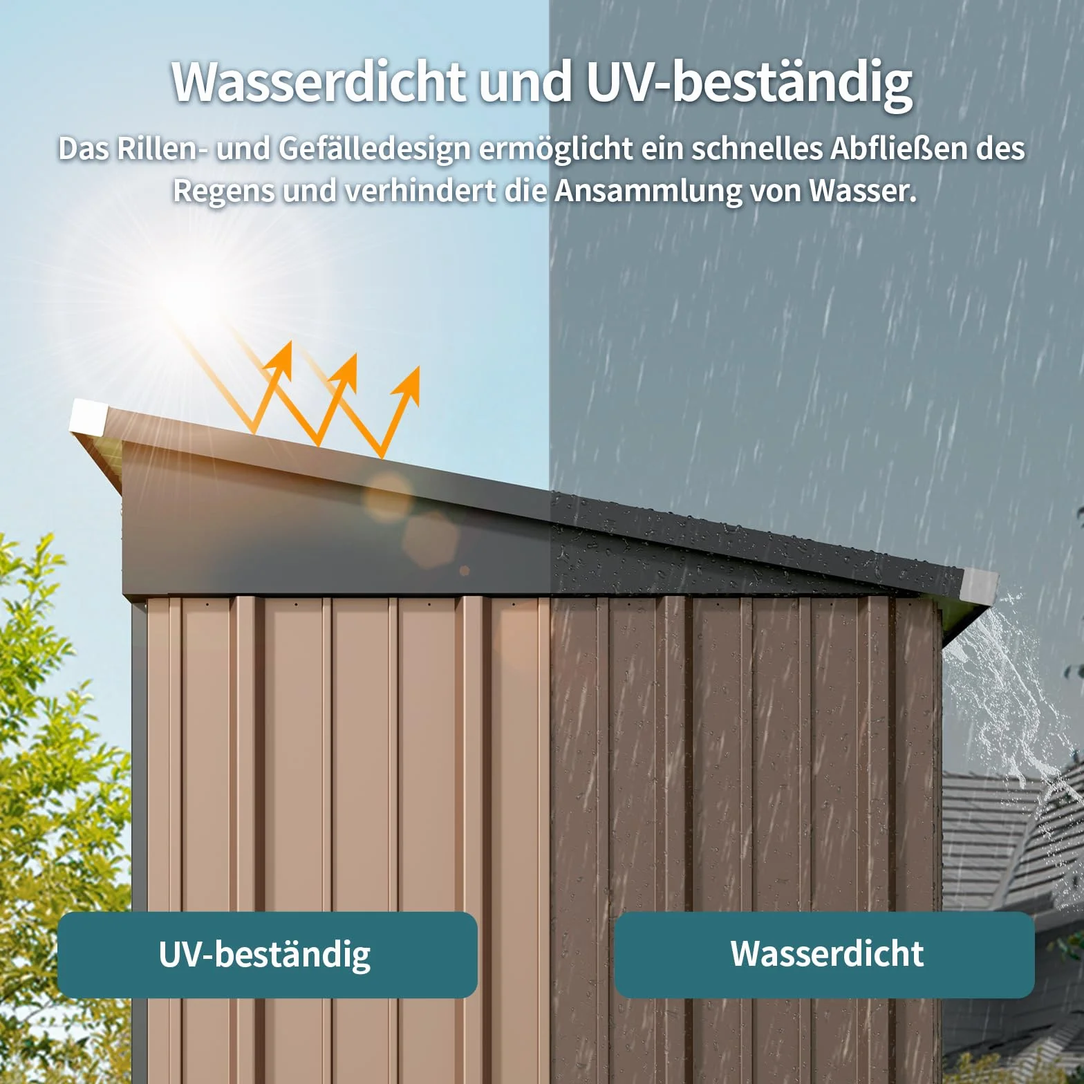 Bealife Metalowa Szopa Narzędziowa 180 x 162 x 95 cm, Stalowa, Ogrodowa, Zewnętrzna, na Podwórko, Patio, Trawnik (Brązowy)