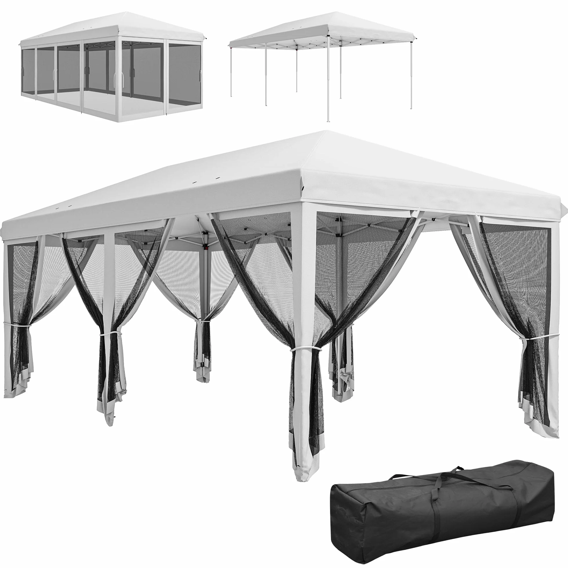 Outsunny Składany pawilon ogrodowy 6 x 3 m z moskitierami UV torba biały