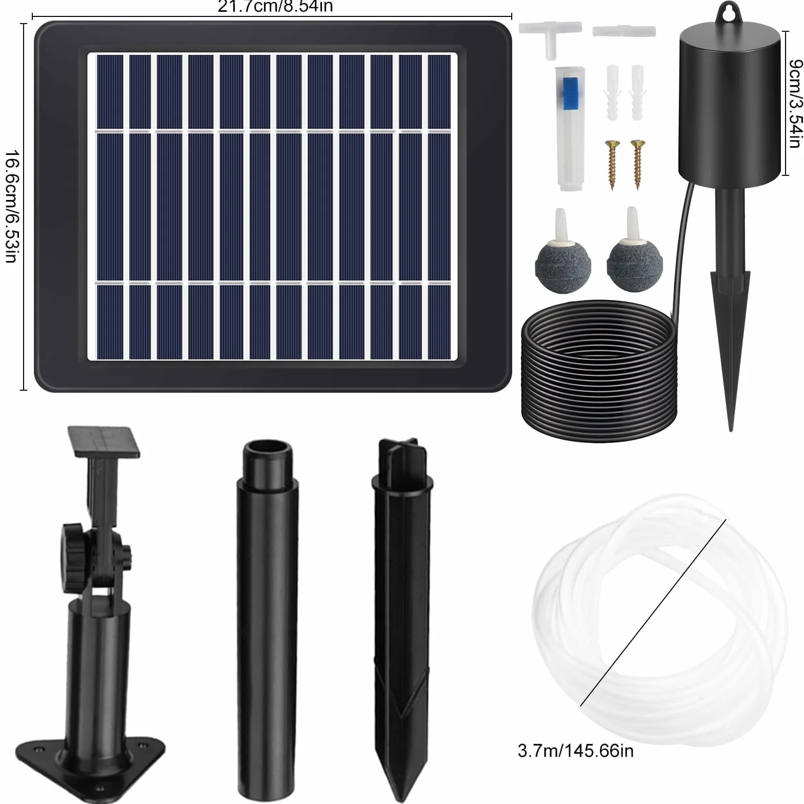 Weinsamkeit Solarna pompa tlenowa do stawu, napowietrzacz stawu 4 W, z akumulatorem 2200 mAh, z rurą tlenową i kamieniem napowietrzającym, pompa powietrza do akwarium