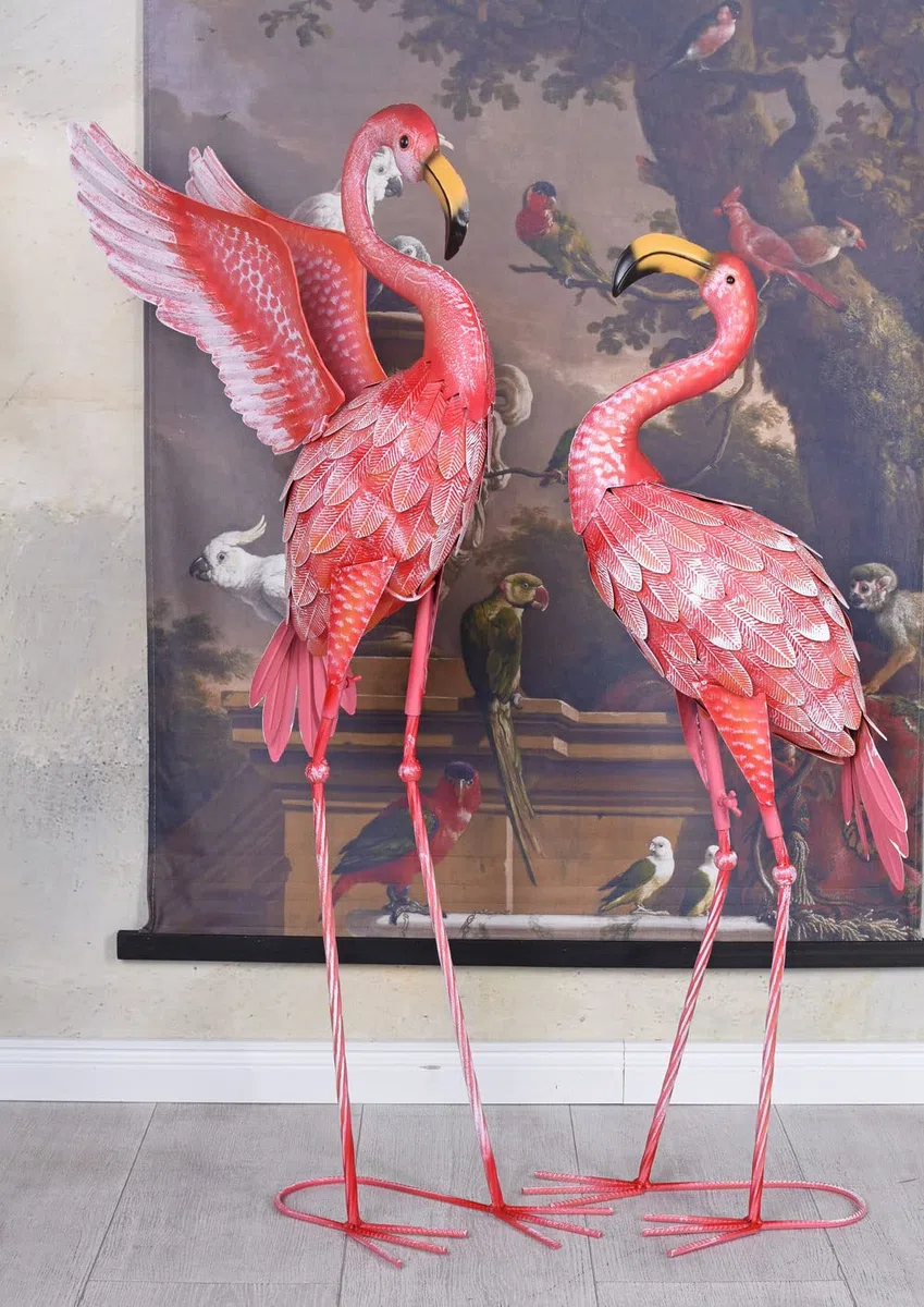 2 flamingi zestaw figurek flamingów ptak na palach figurka ogrodowa 94 cm metalowa figurka ogel dekoracyjny aja302 Palazzo ekskluzywny
