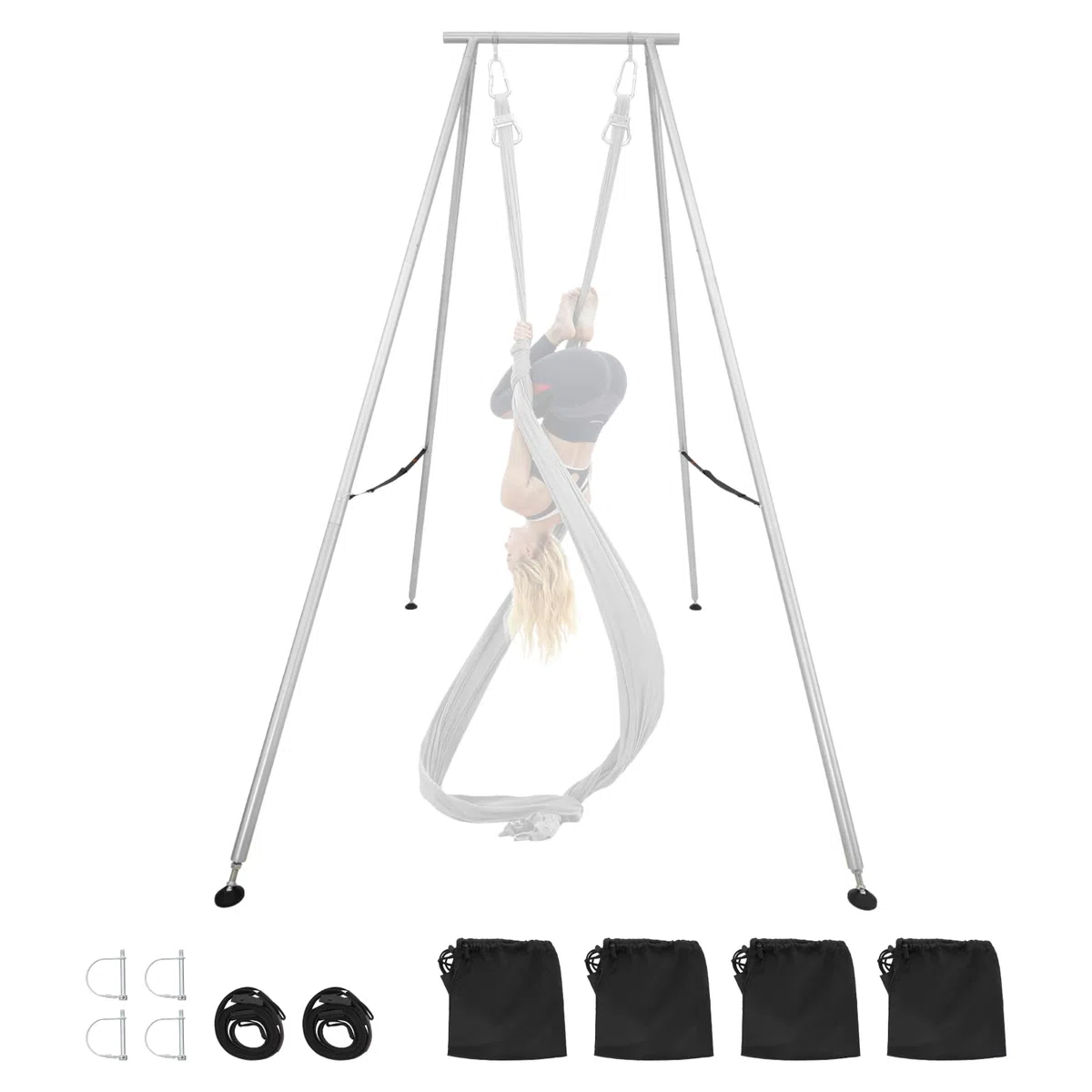 VEVOR Stojak na huśtawkę do jogi o wysokości 291 cm z maksymalną nośnością 250 kg, trójkątną konstrukcją, liną powietrzną i antypoślizgową podstawą; wielofunkcyjny stojak na hamak, tylko rama