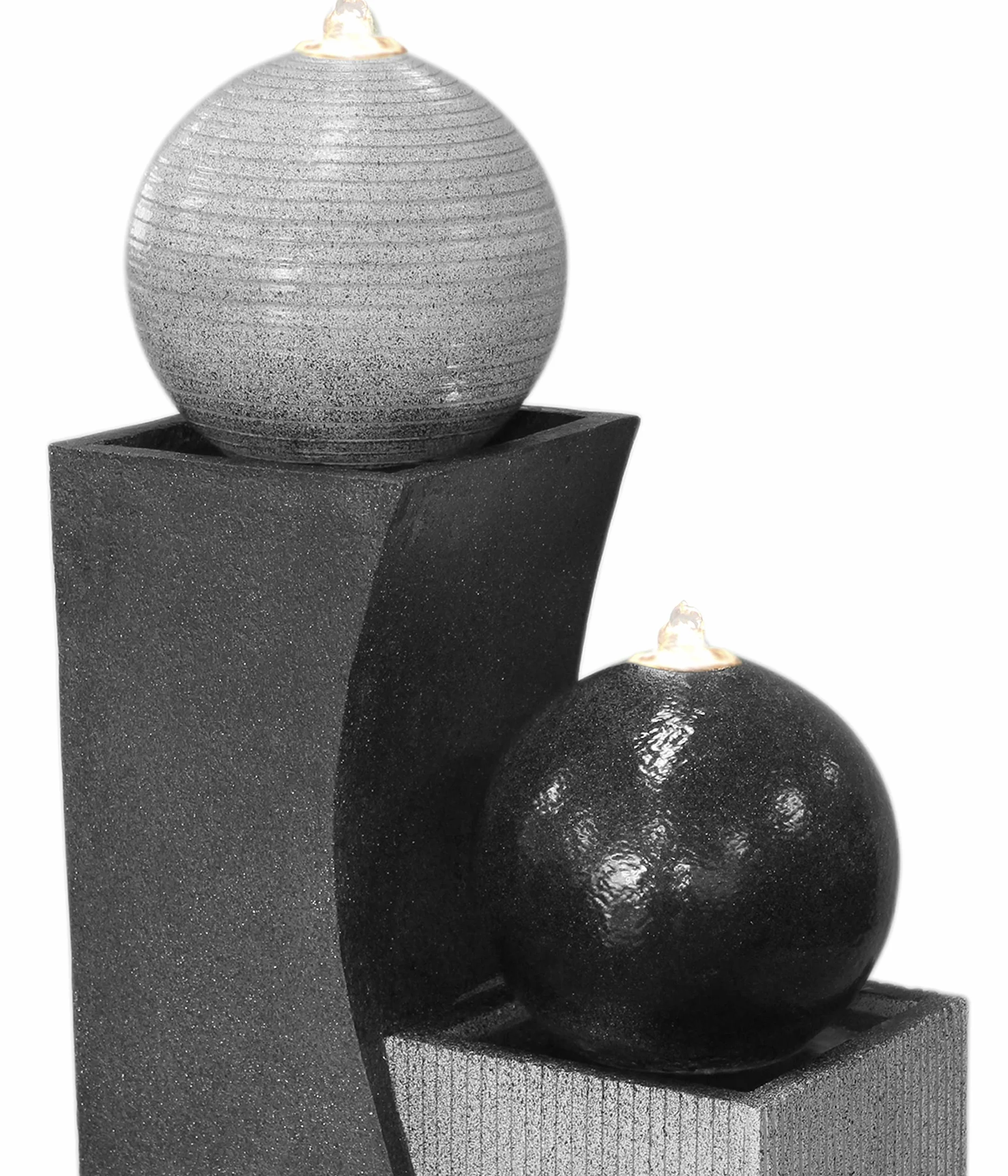 Dehner Fontanna ogrodowa Ying Yang z oświetleniem LED, ok. 94 x 41,5 x 24 cm, żywica poliestrowa, szara