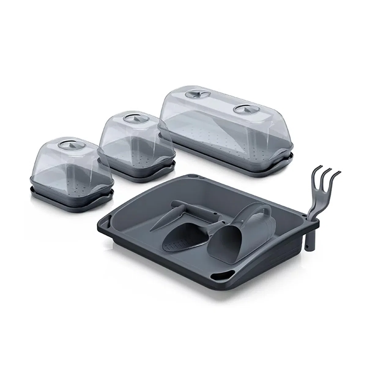Prosperplast Mini szklarnia pokojowa, zestaw 14 w 1, z tworzywa sztucznego, odporna na działanie promieni UV, antracyt, przezroczysta, 57,6 x 46 x 19 cm (szer. x dł. x wys.)